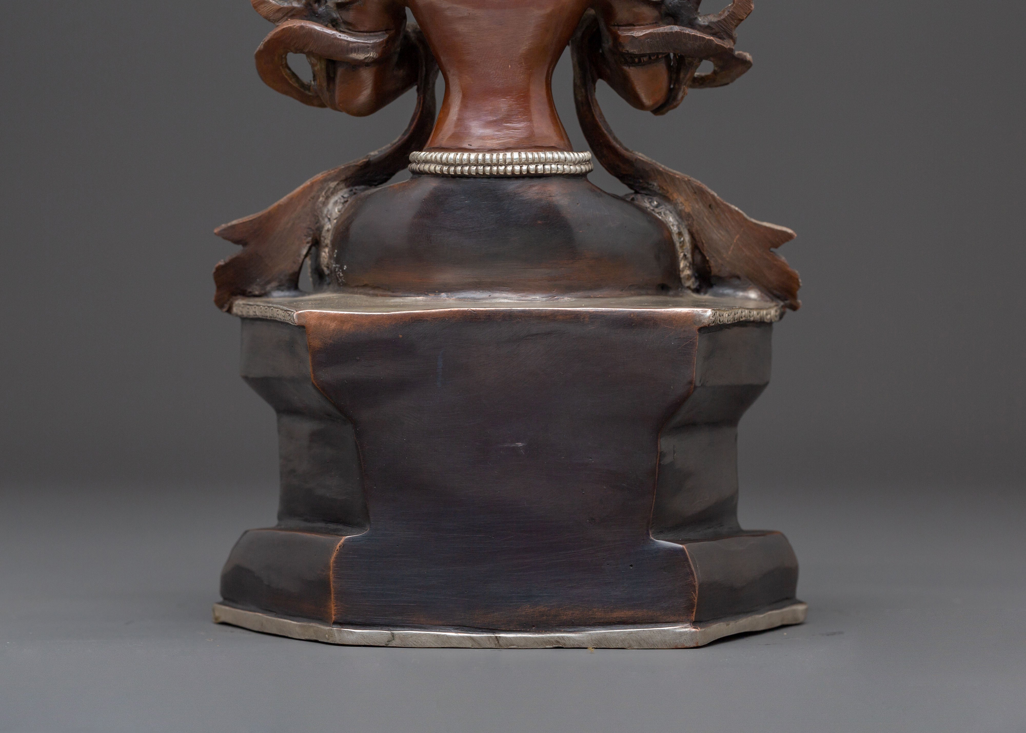 Sacred Maitreya Buddha Copper Statue – Tranquil Silver Finish