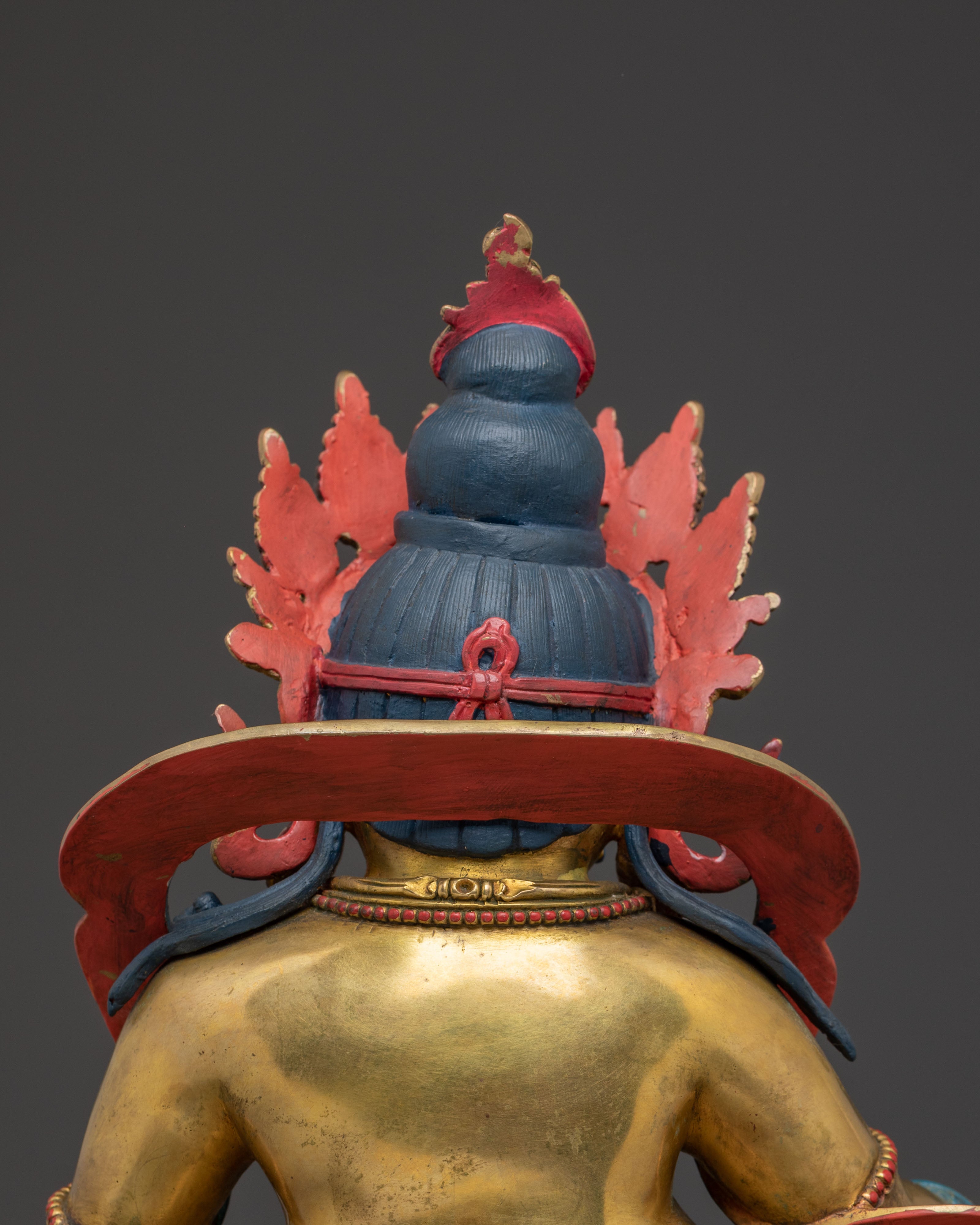 Divine Statue of Dzambhala on Throne: 24K Gold Gilded Masterpiece