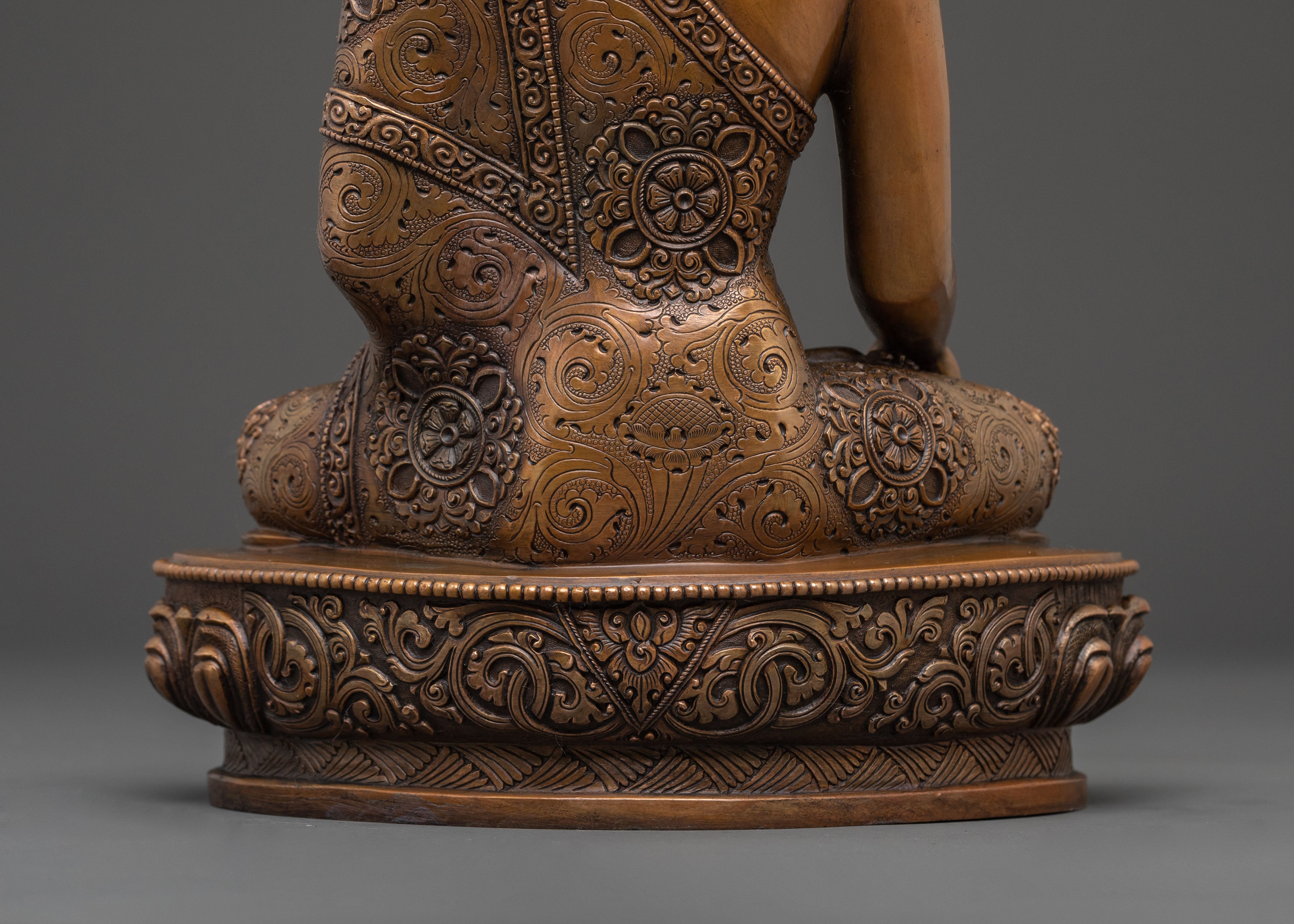 Handcrafted Copper Shakyamuni Buddha Statue - Artisanal Patina