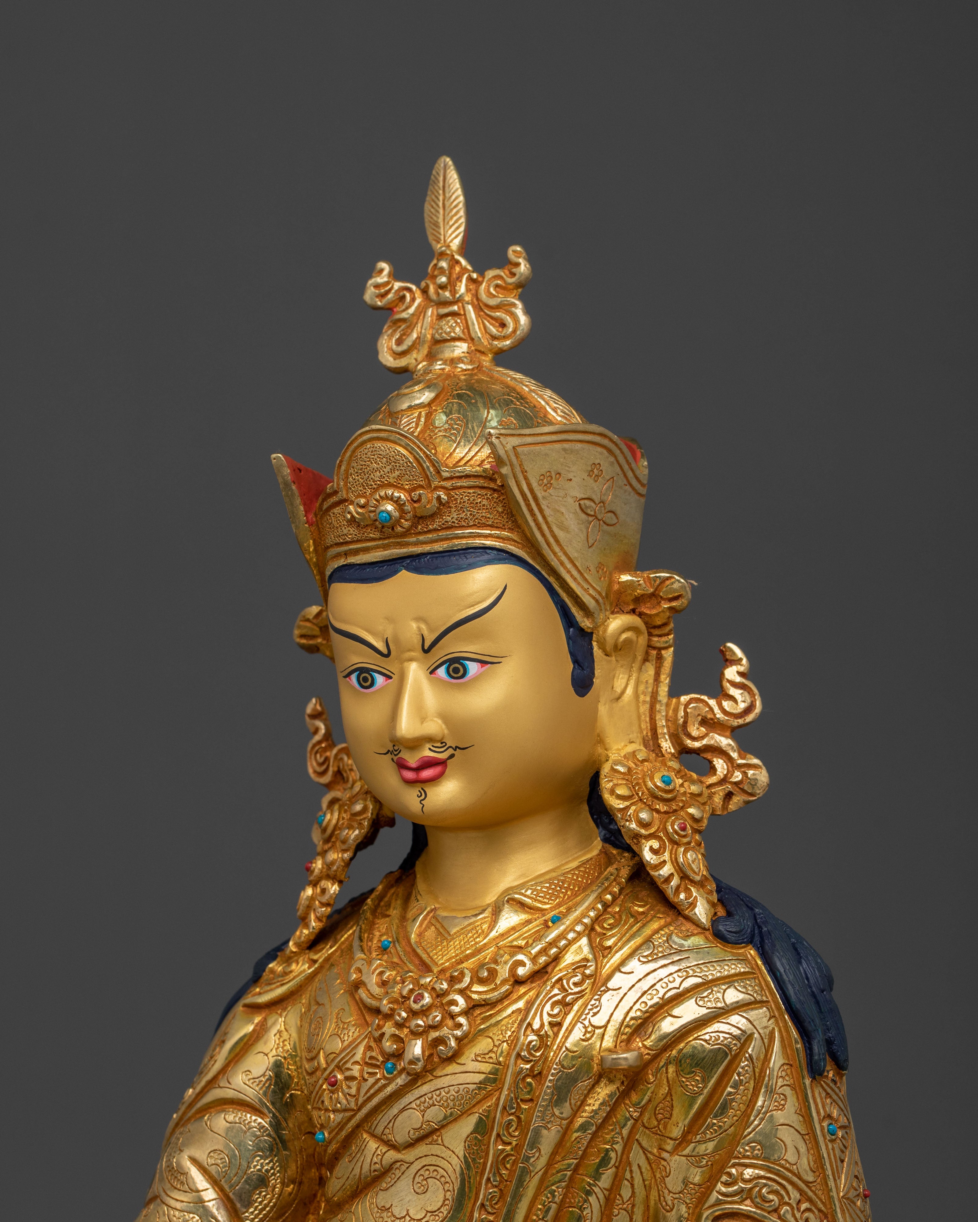 Buddhist Protector Guru Rinpoche Statue | 24K Gold Gilded Artwork
