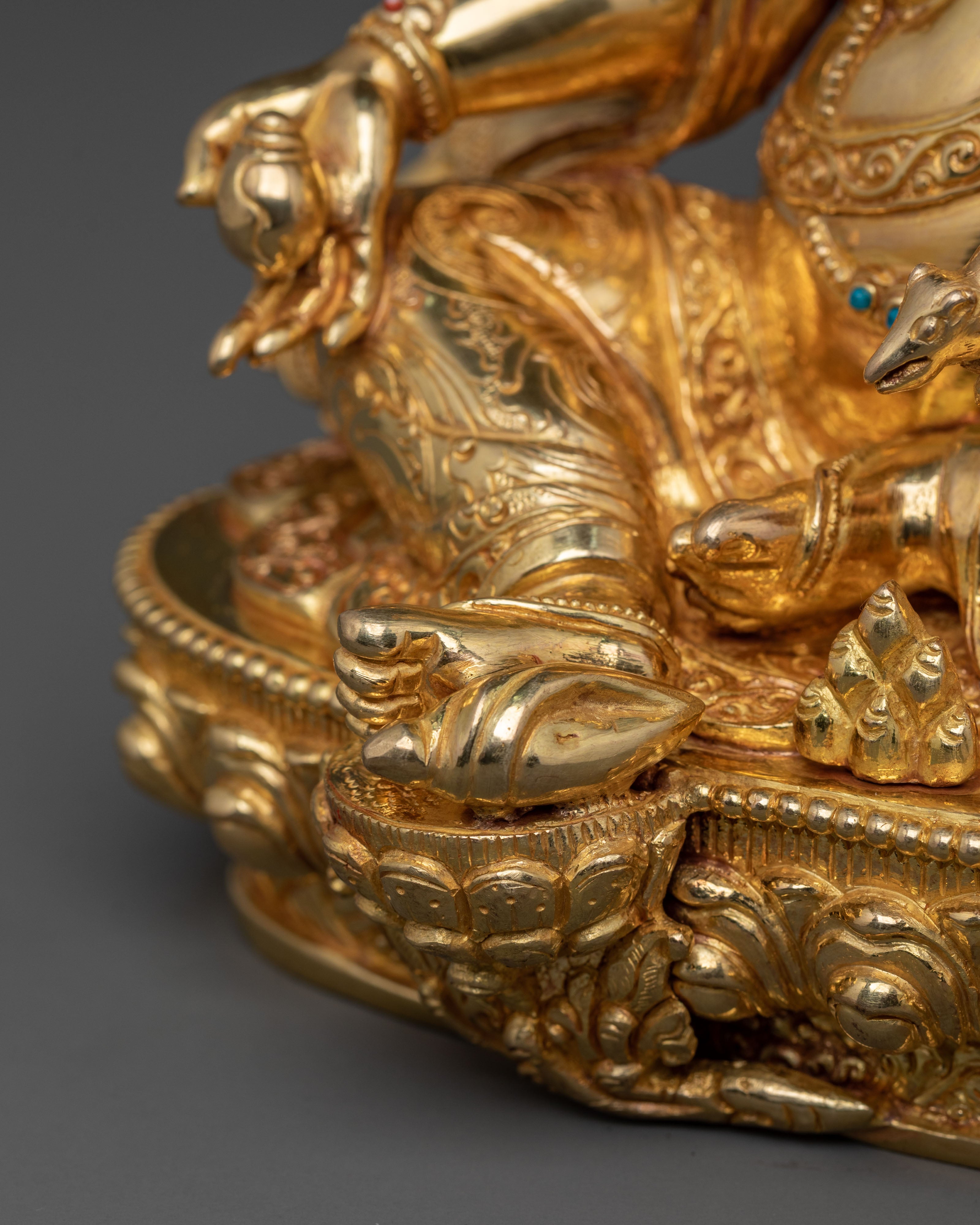 Dzambhala 24K Gold Gilded Statue: Himalayan Handcrafted Rupa