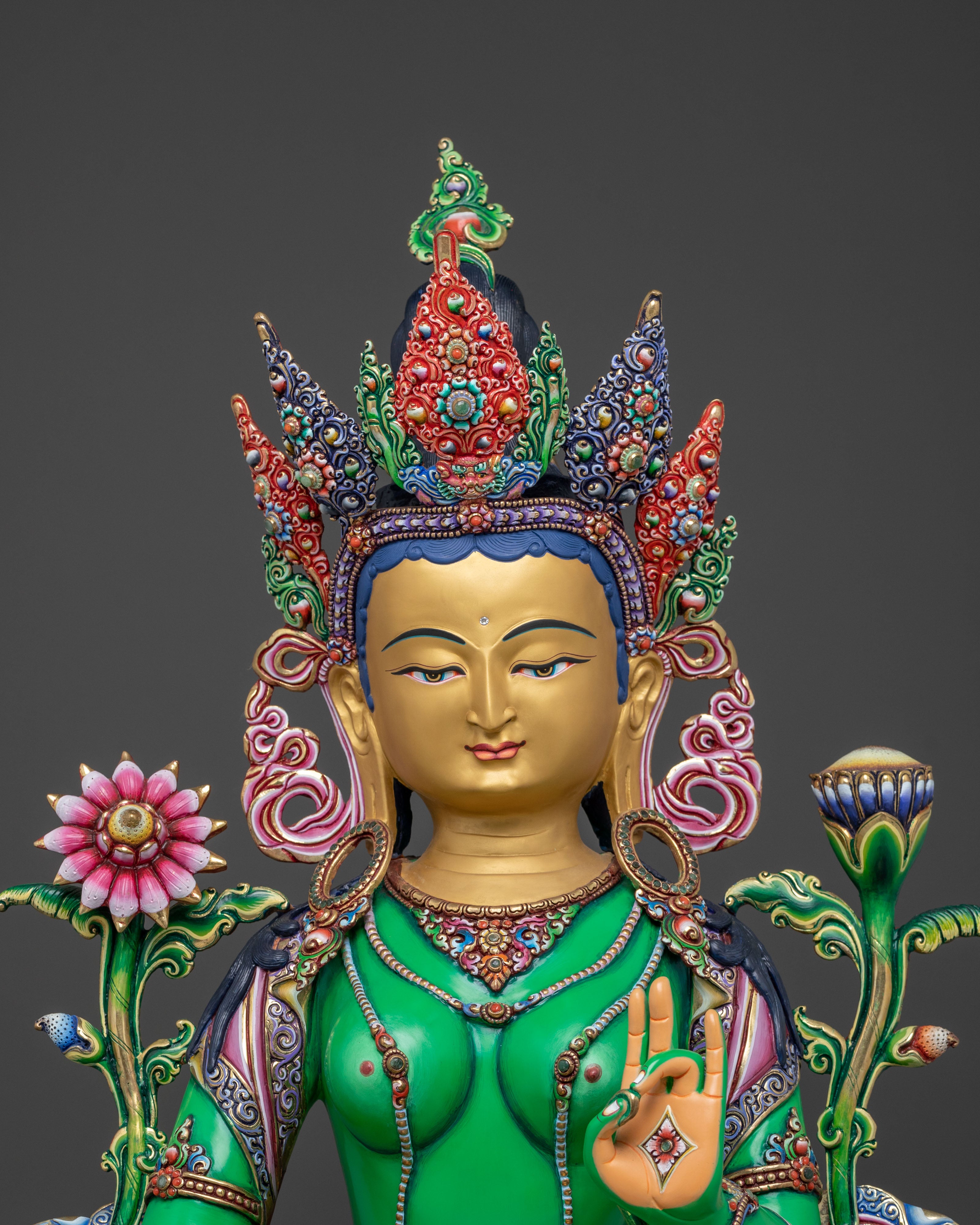 Swift Grace: Green Tara | 24K Gold Gilded Statue
