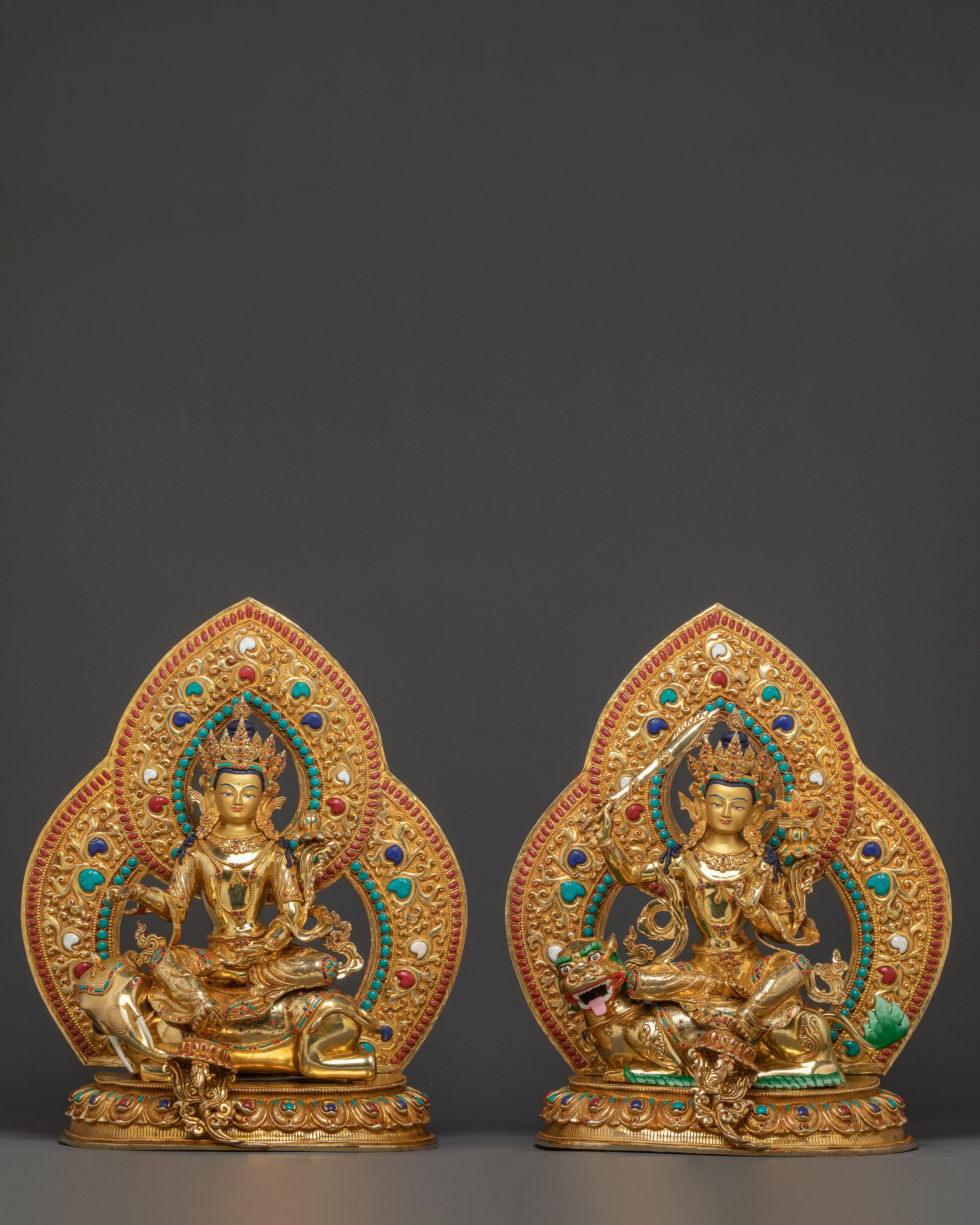 Simhanada Manjushri and Samanthabhadra Statue Set | Nepali Artistry