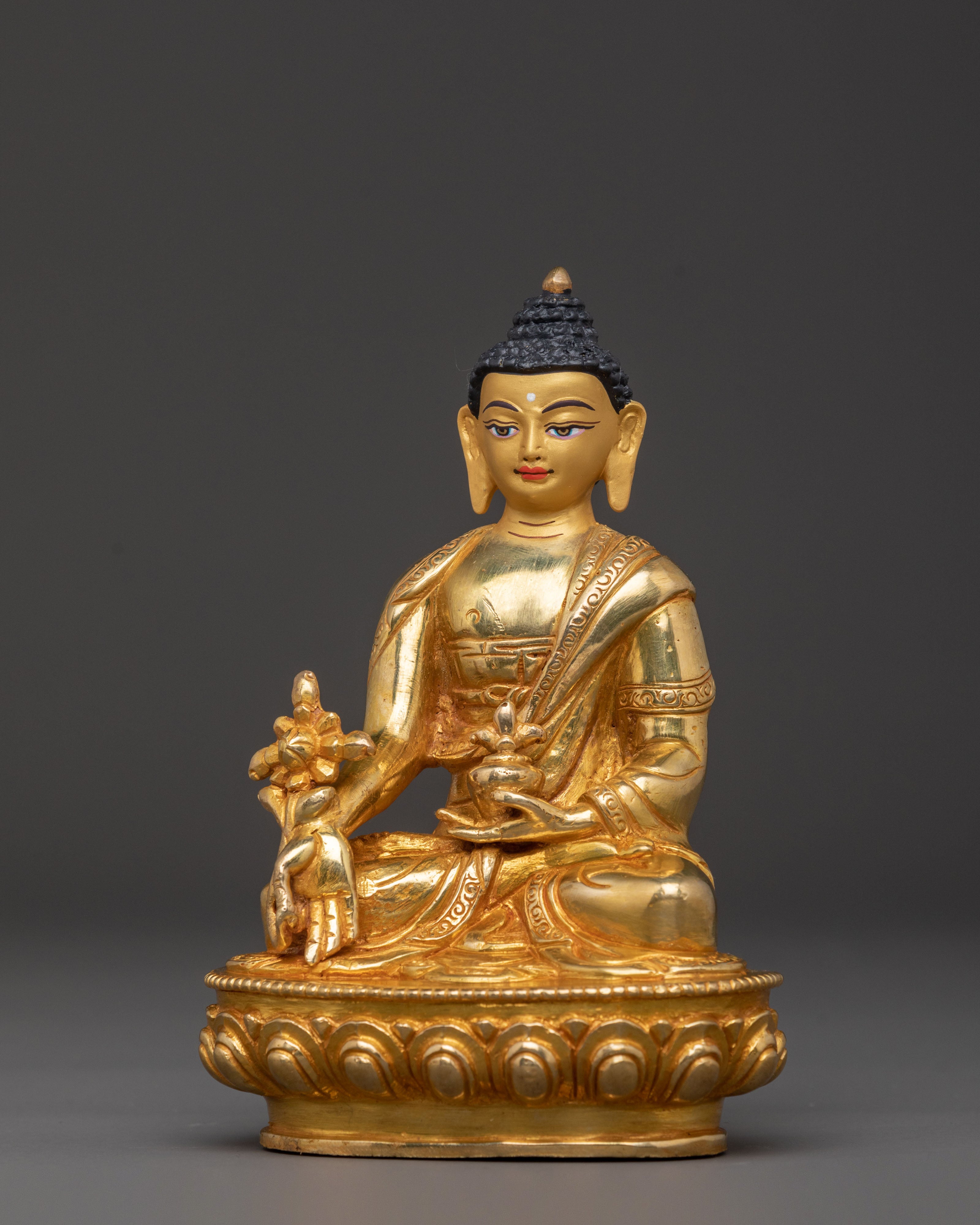 Medicine Buddha Gold Gilded Sacred Statue - Radiant Healing Art