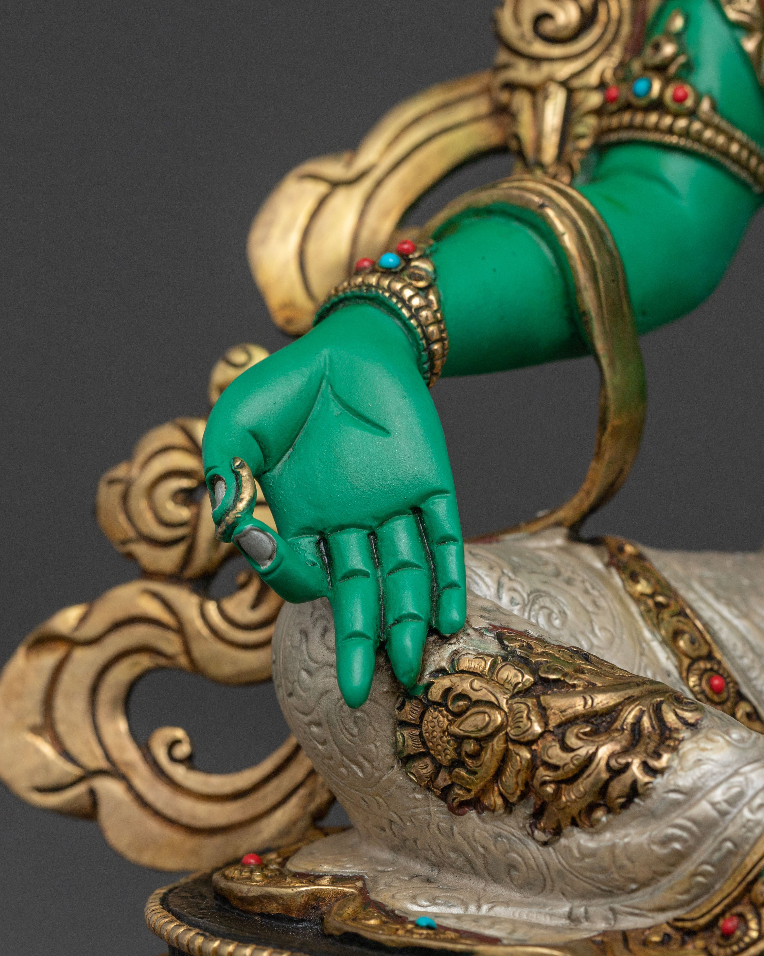 Green Tara Protection Statue: Hand-Gilded Serenity