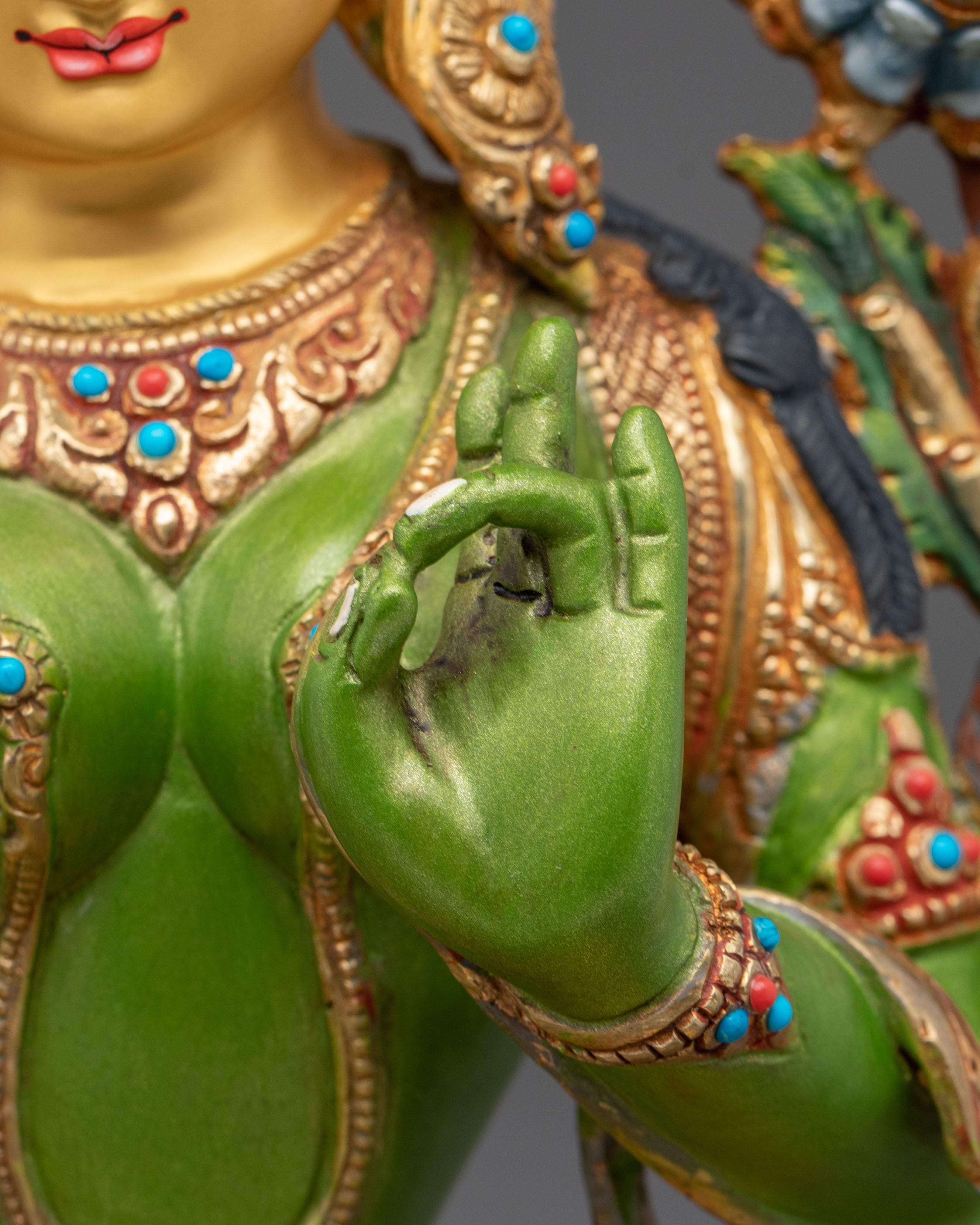 Traditional Green Tara Golden Statue | Tibetan Buddhist Compassion Deity