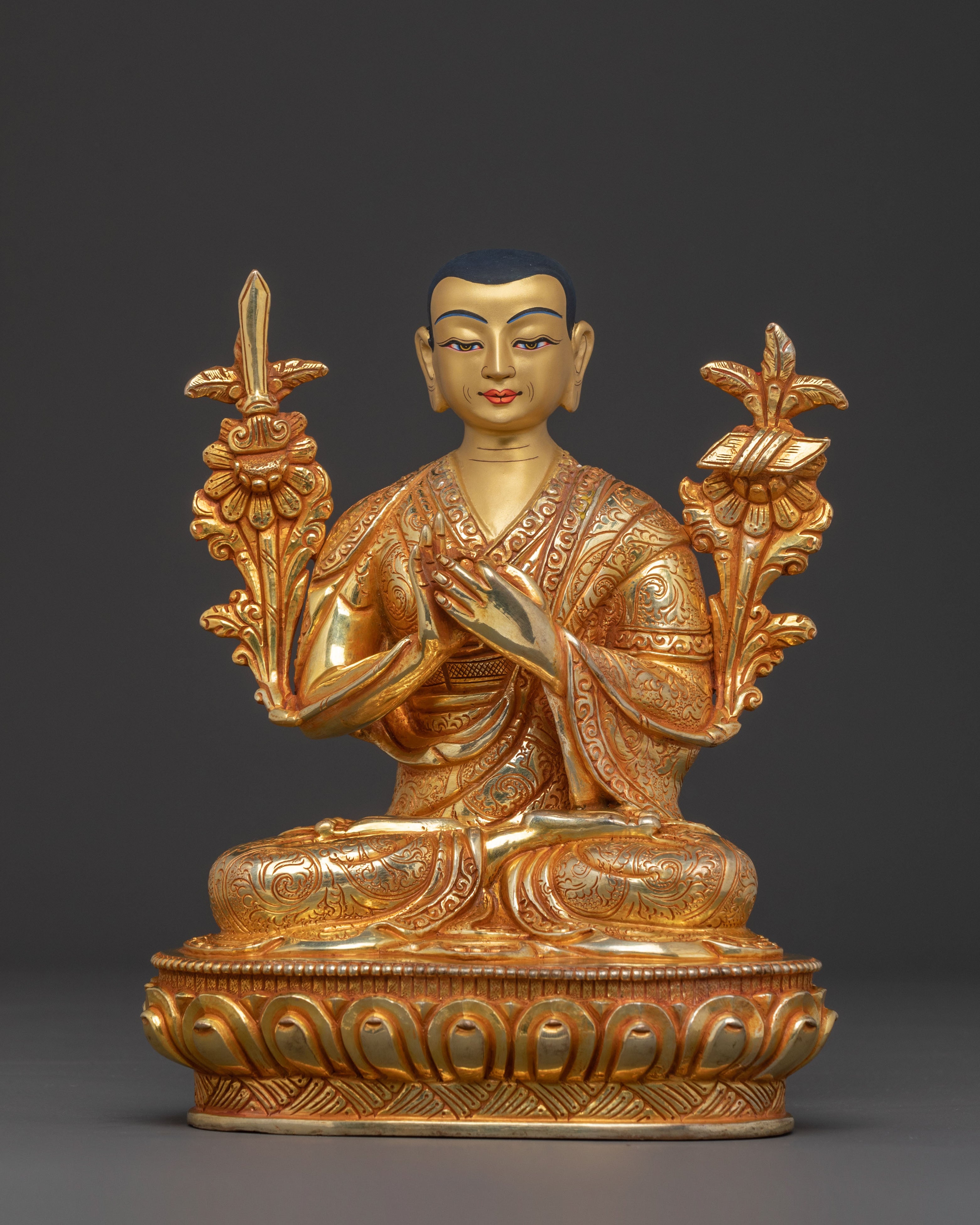 Tsongkhapa with Disciples 24K Gold Gilded Statue