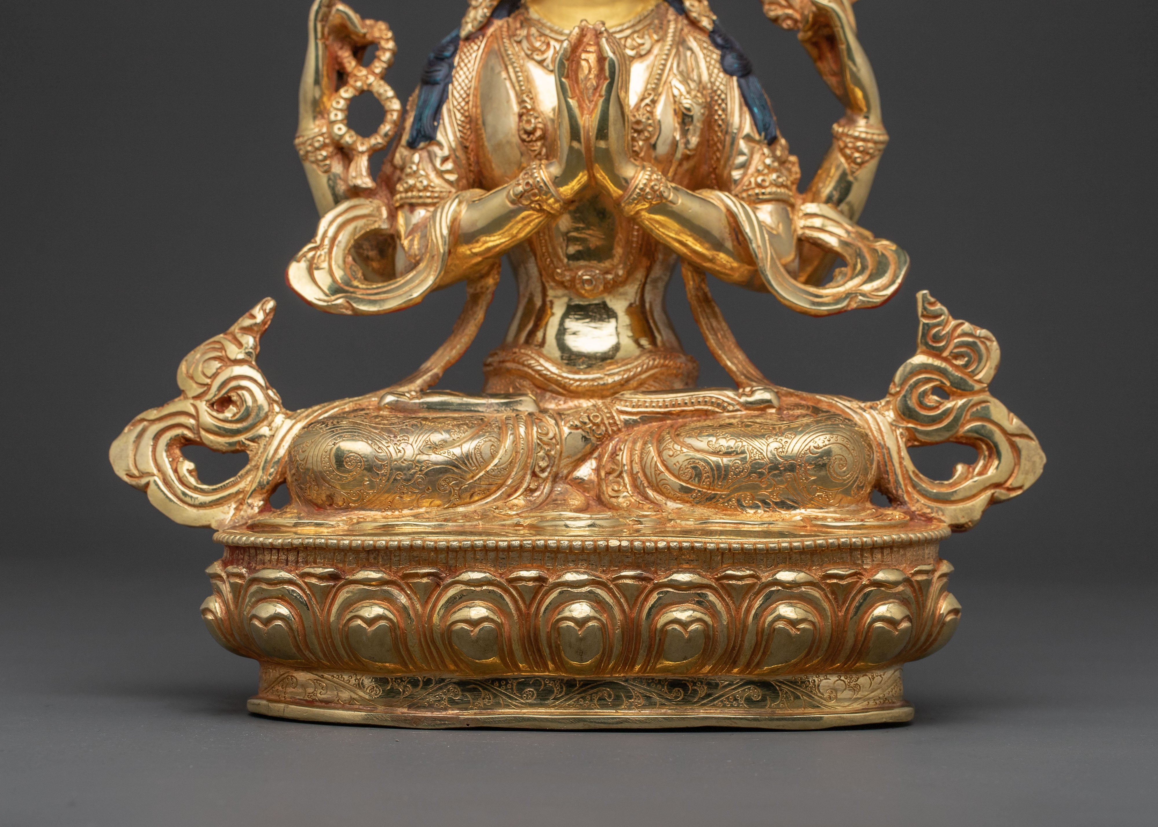 24k Gold Gilded Chenrezig Spiritual Statue – Divine Craftsmanship