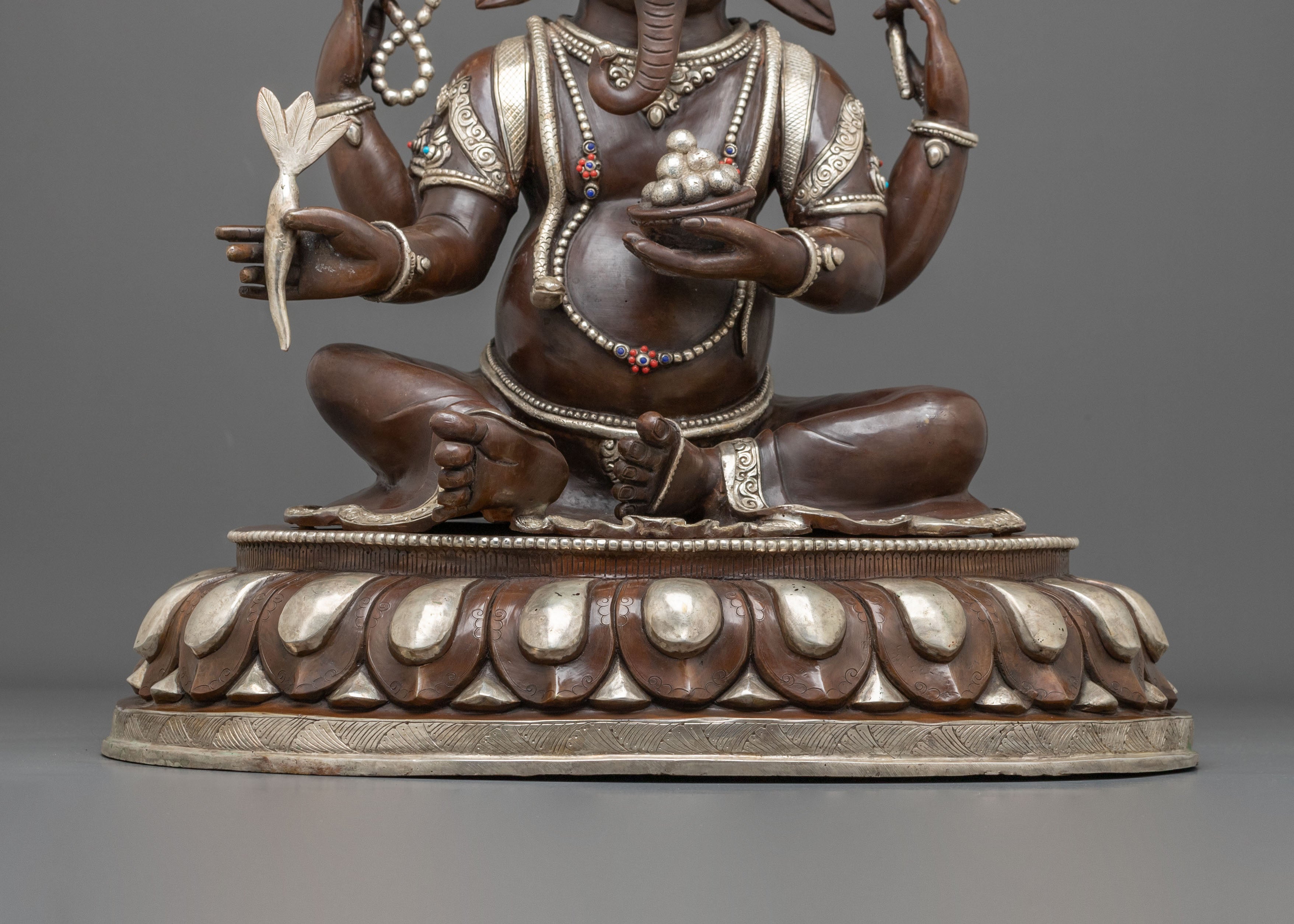 Oxidized Copper Ganesh Statue | Silver-Plated Hindu Deity Sculpture