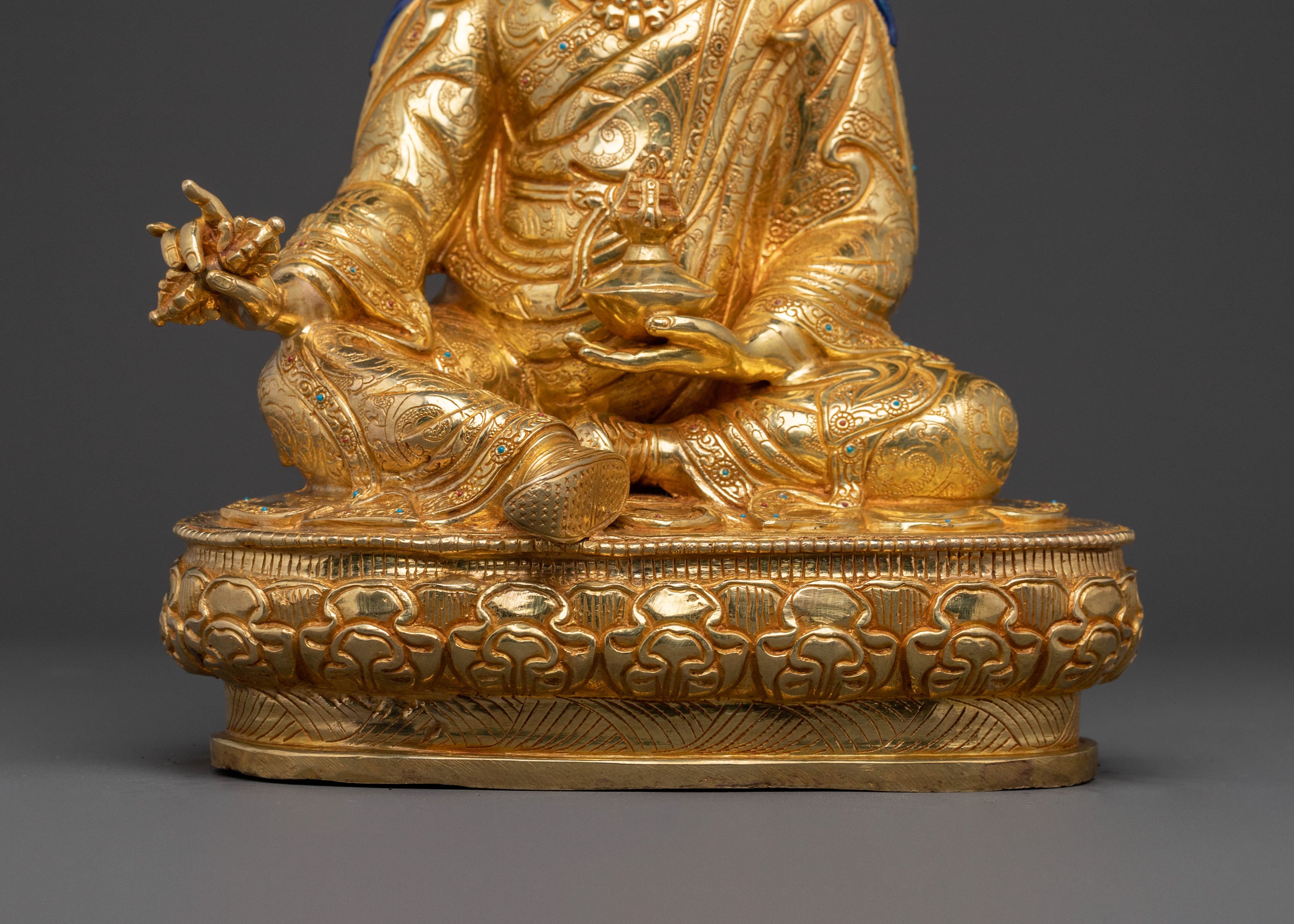 The Lotus Born Guru Rinpoche Statue – Exquisite Gilded Copper Statue