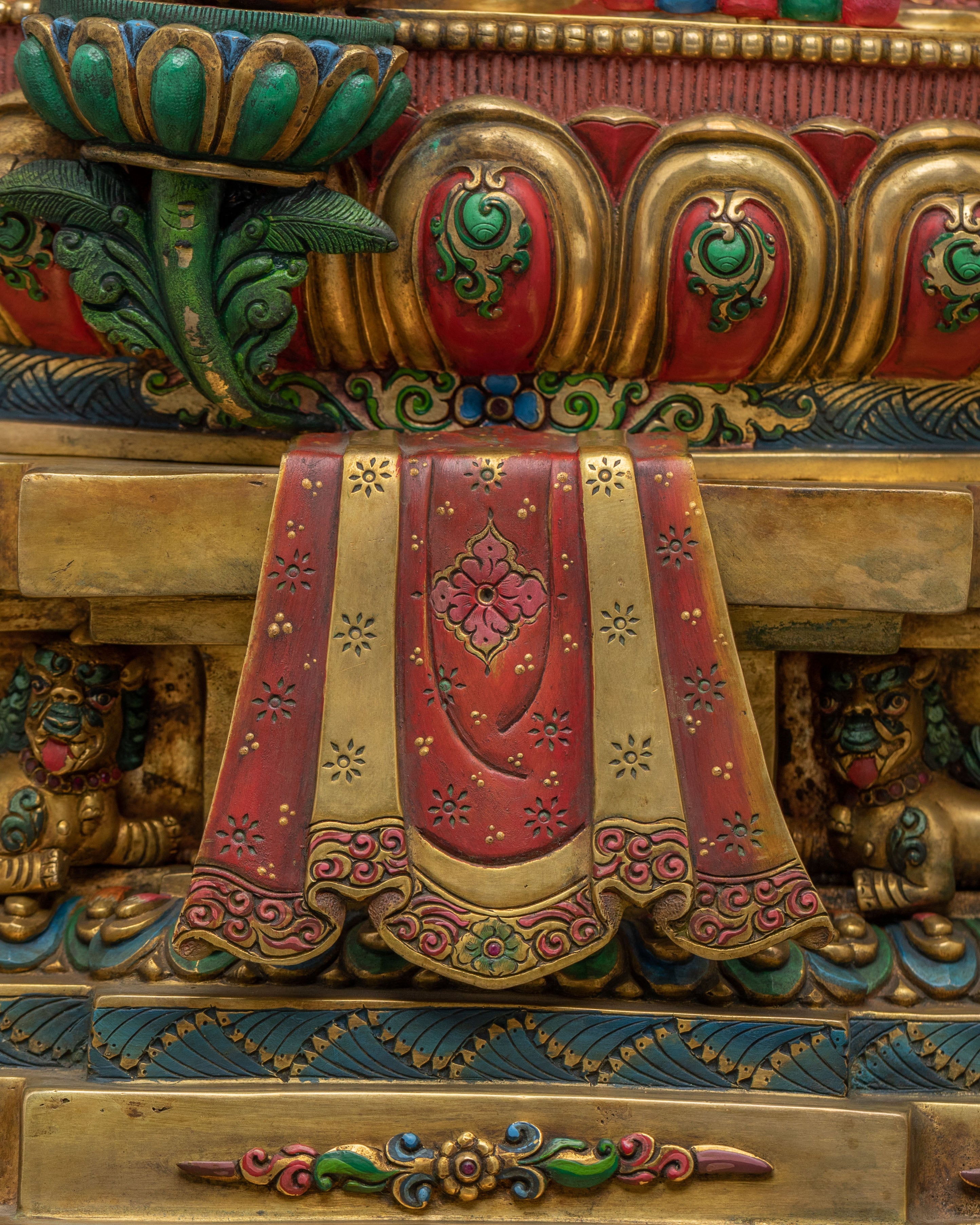 Divine Statue of Dzambhala on Throne: 24K Gold Gilded Masterpiece