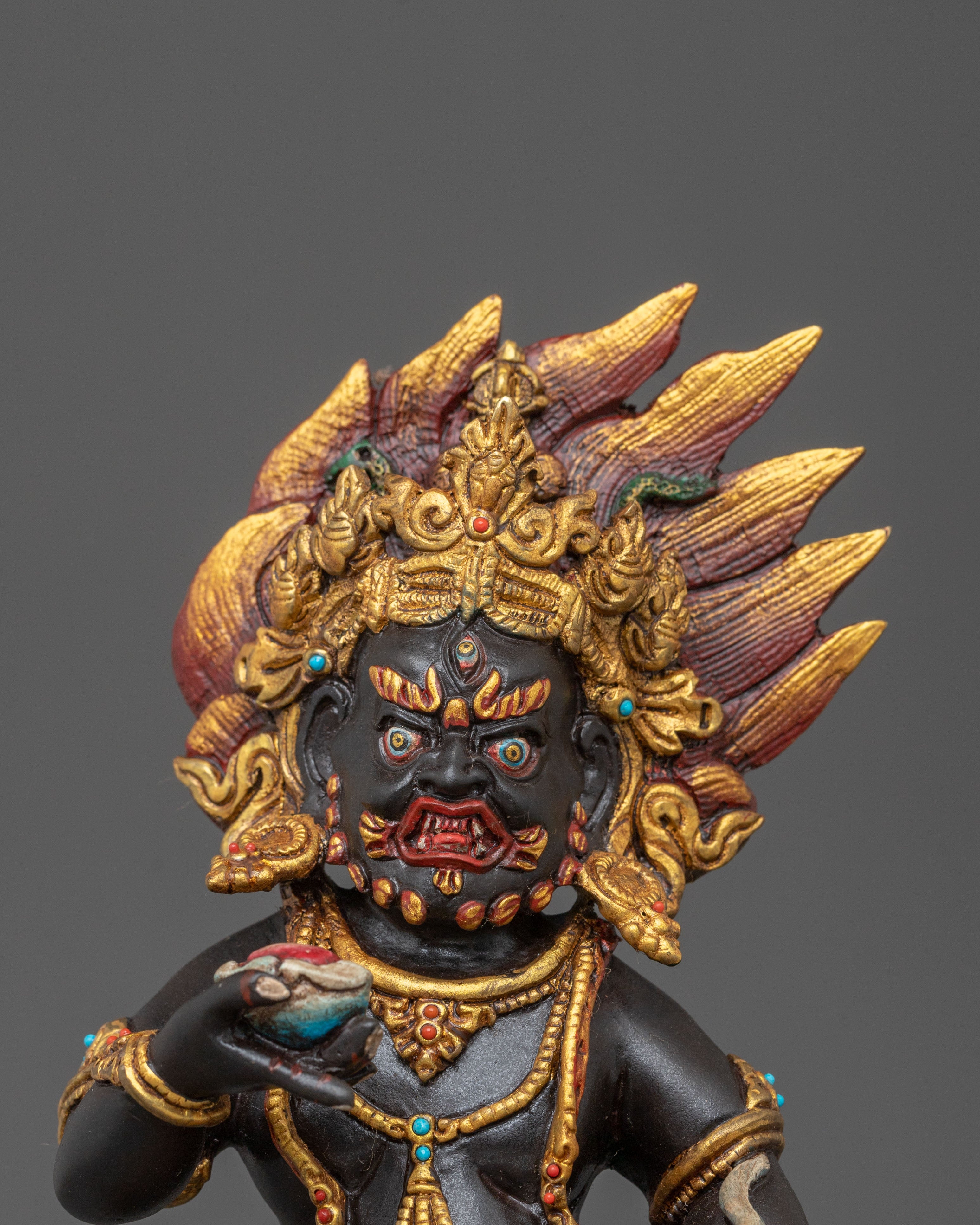 Black Dzambhala Sacred Statue: Buddhist Wealth Deity