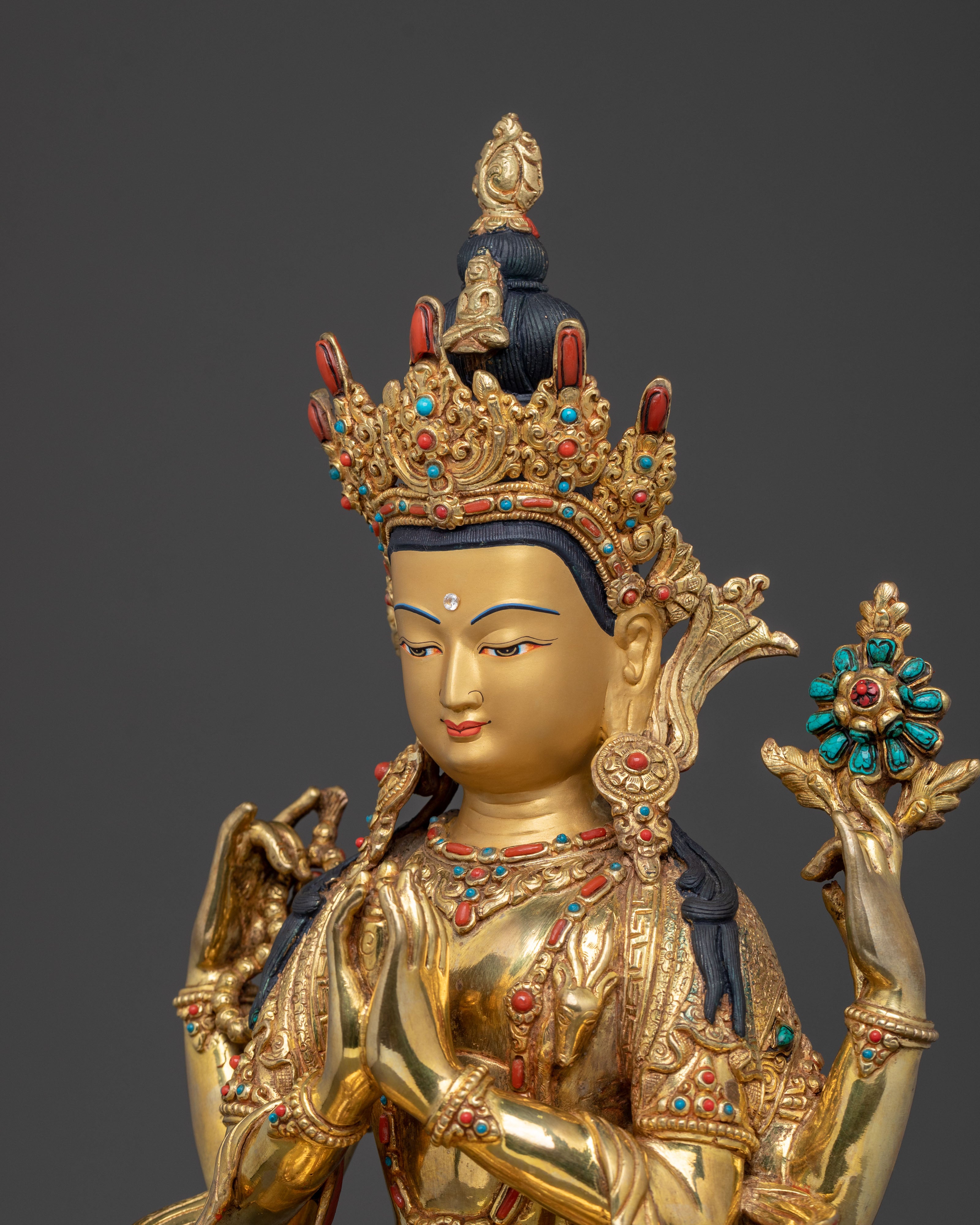 Chenrezig 24K Gold Gilded Statue | Home Decor