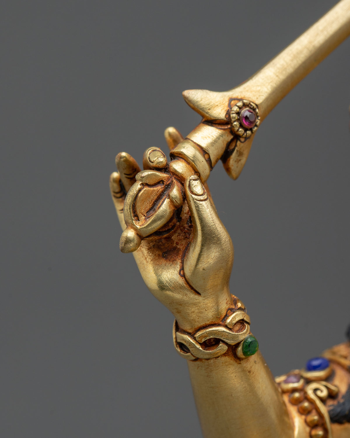 Hand-Carved Manjushri Sculpture | 24K Gold Gilded Statue