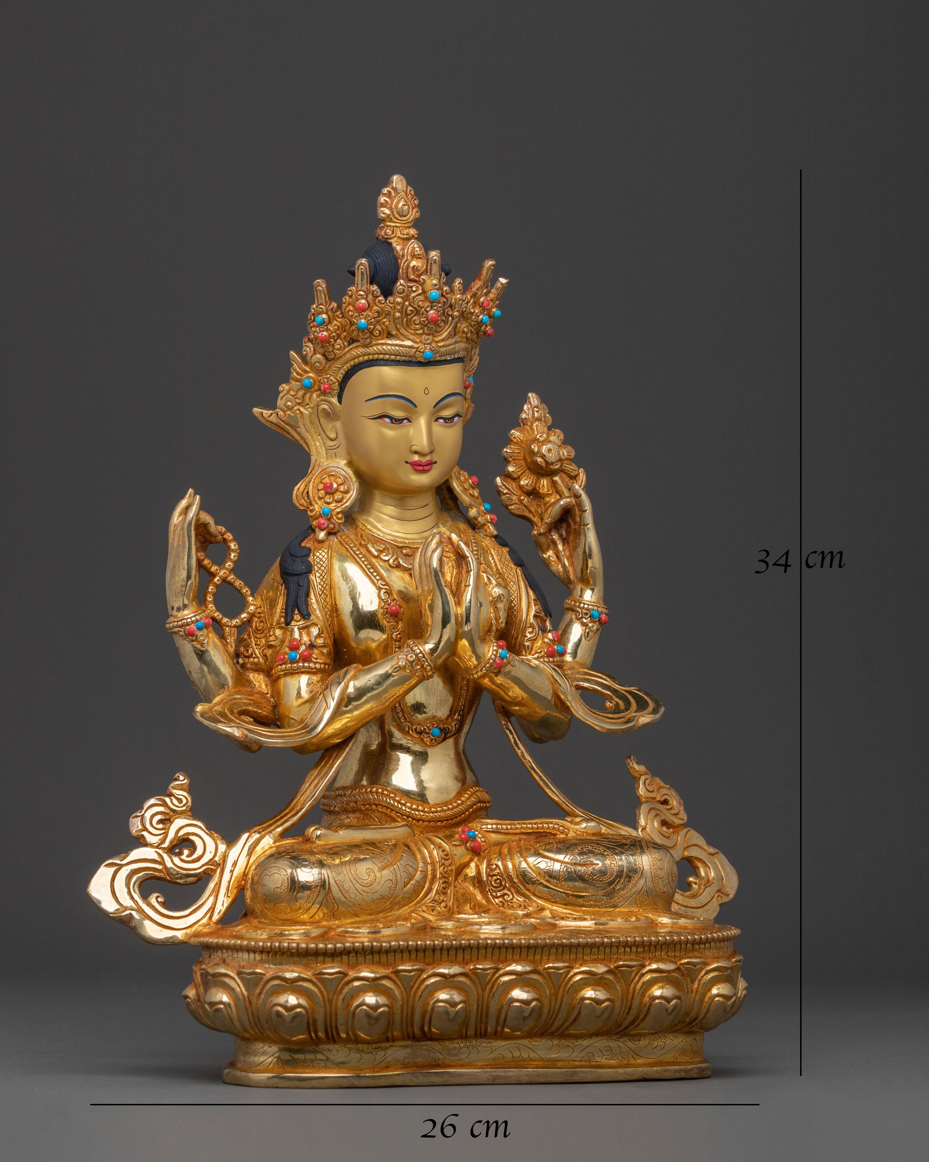 Chenrezig 24K Gold Gilded Statue: Divine Presence
