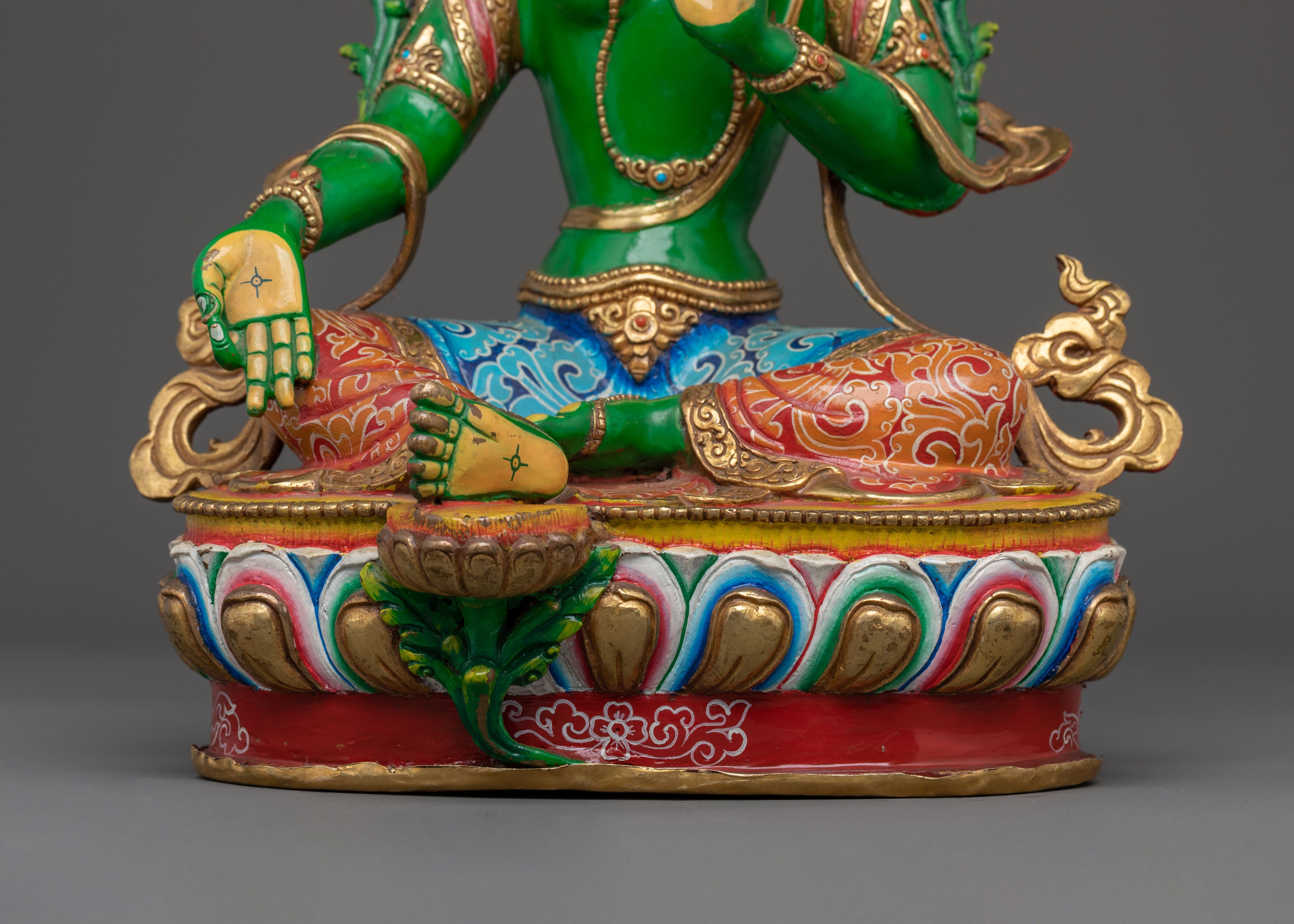 Green Tara: Hand-Gilded Meditation Statue | Home Decor