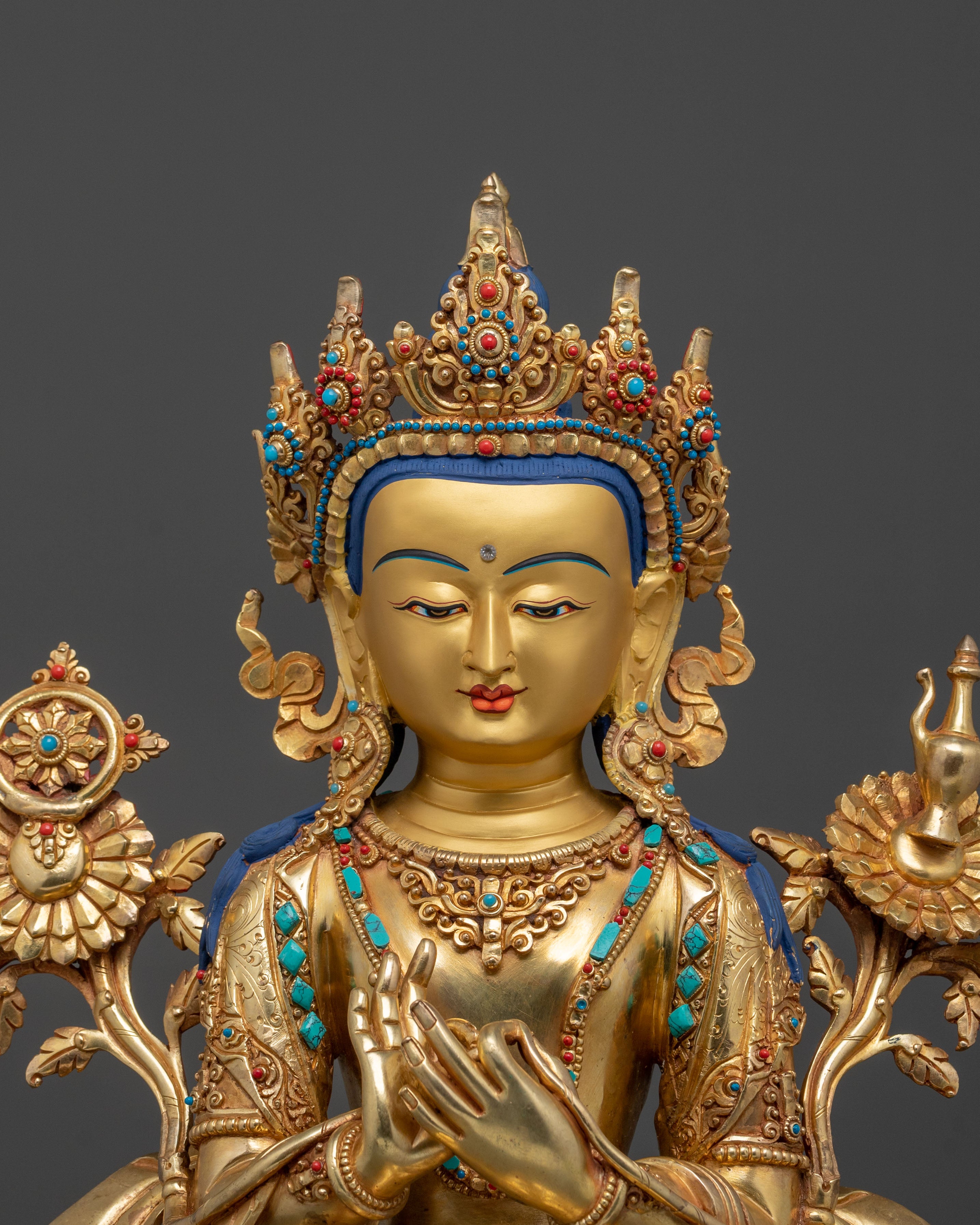 Maitreya Buddha Fire Gold Gilded Statue | Home Decor