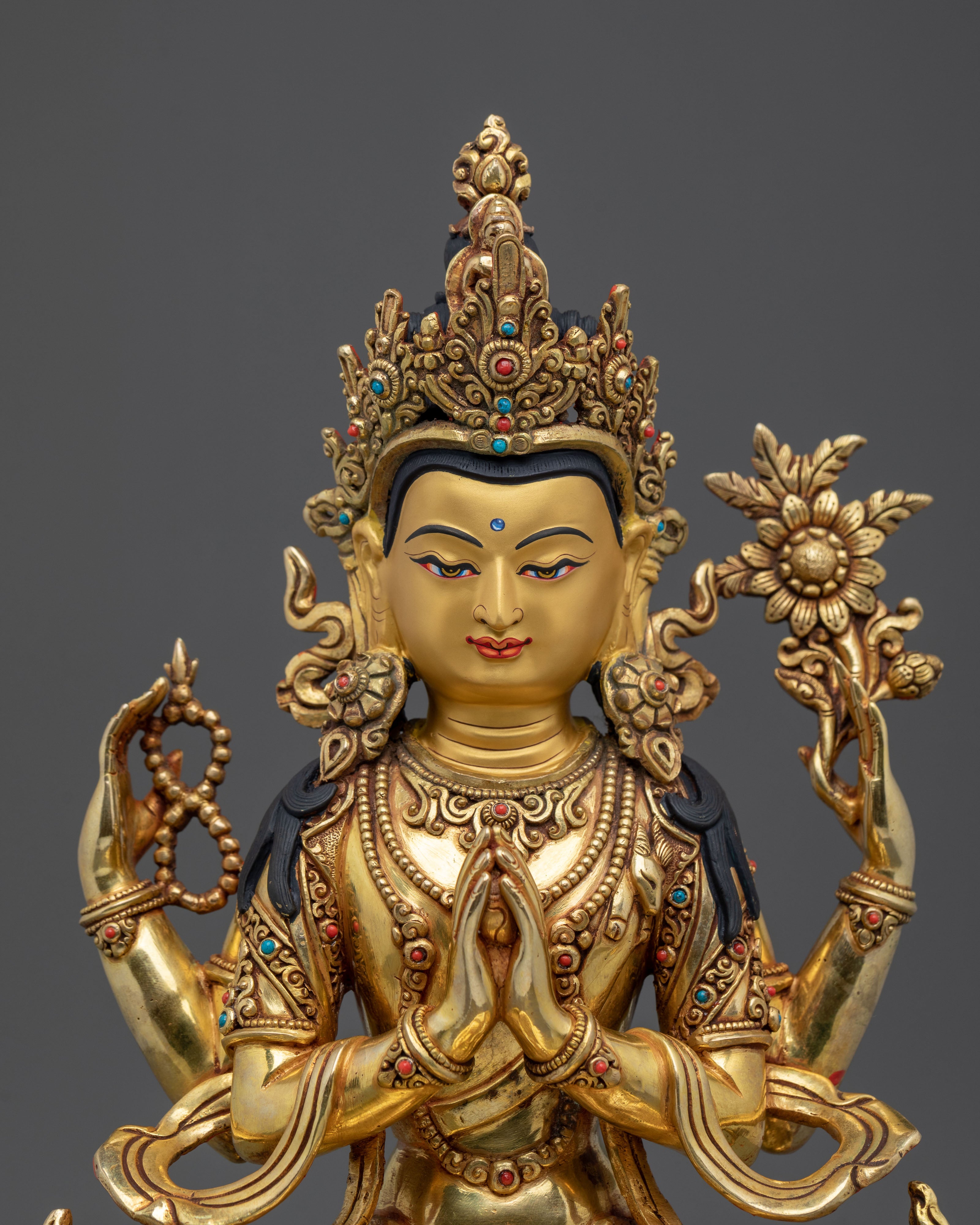 Chenrezig Four Armed Compassion Altar Sculpture | Bodhisattva Symbol of Universal Love