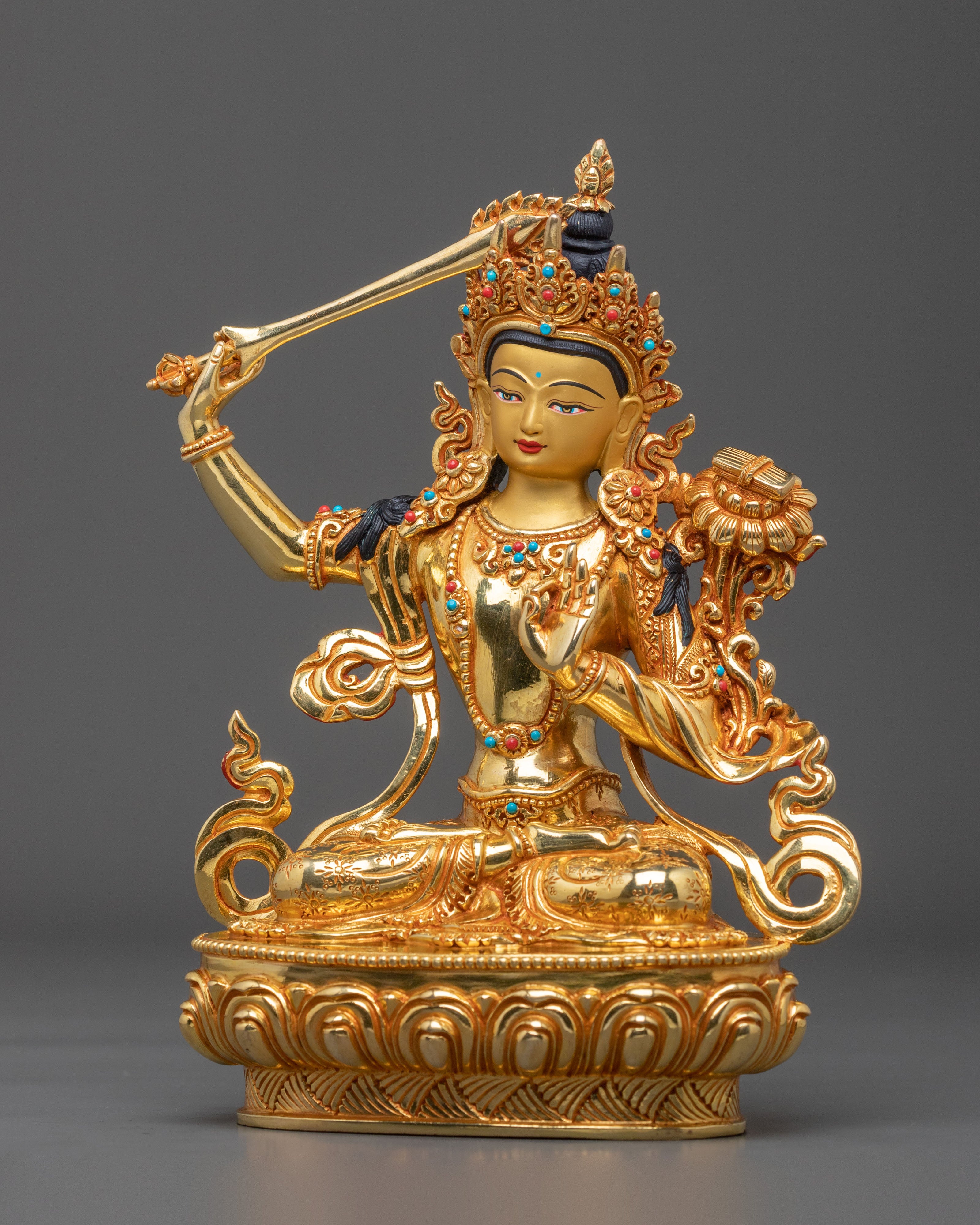 Manjushri Bodhisattva Wisdom Statue – 24K Gold Gilded
