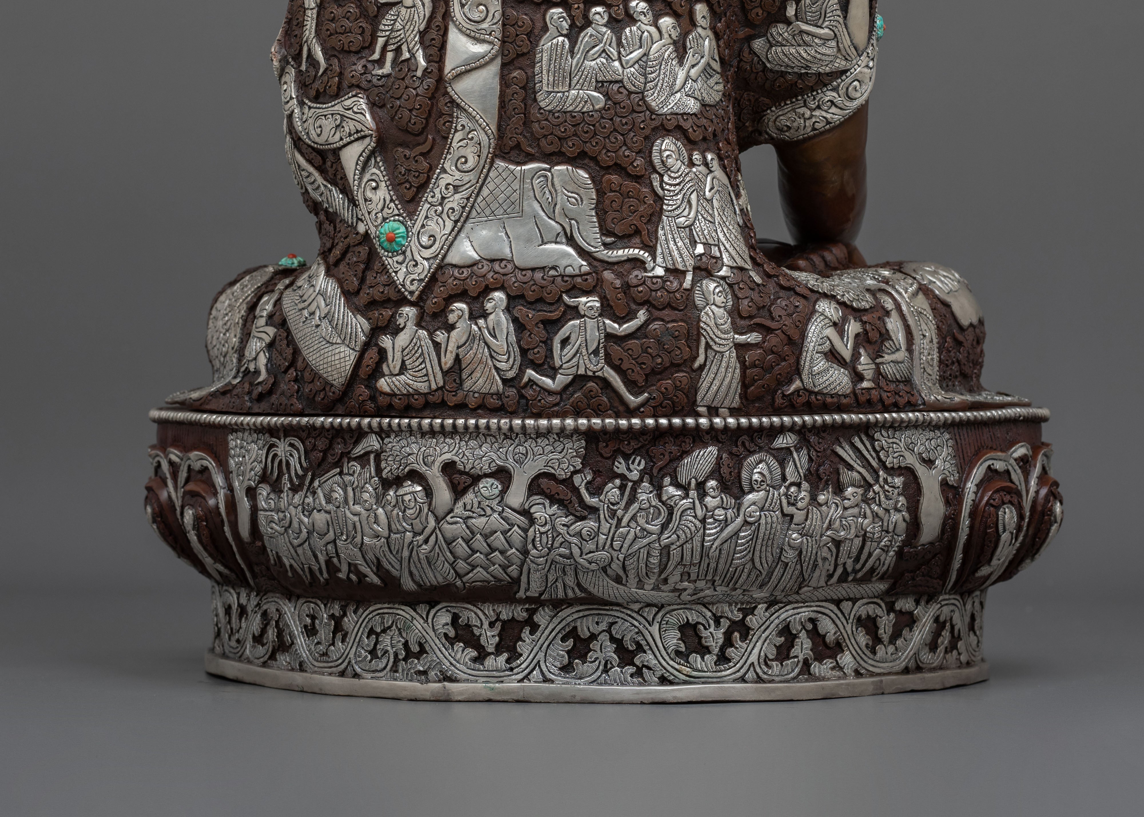 Crown Shakyamuni Buddha Oxidized Sculpture | Silver Plated