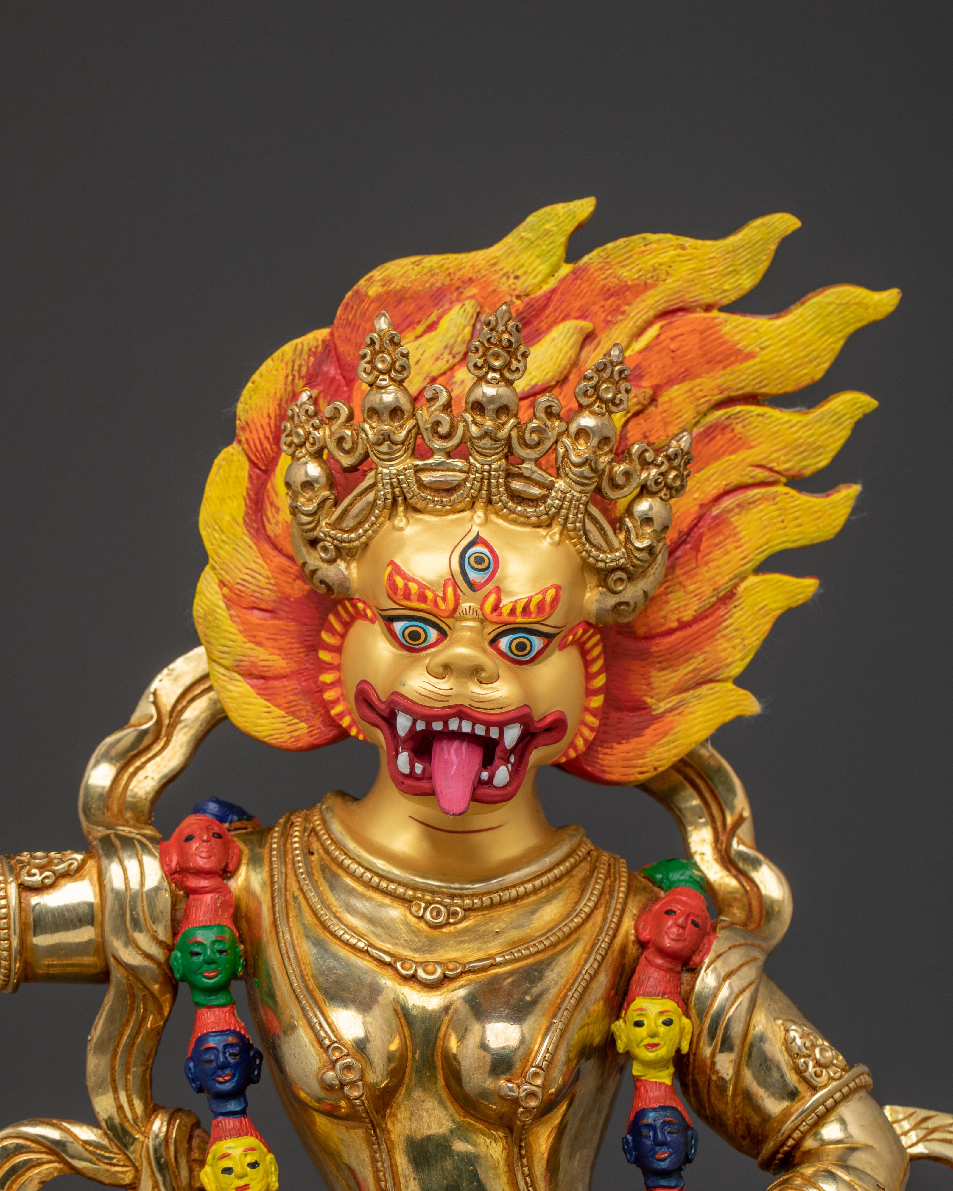 Simhamukha Statue the Remover of Obstacles - Exquisite 24K Gold Gilded Copper