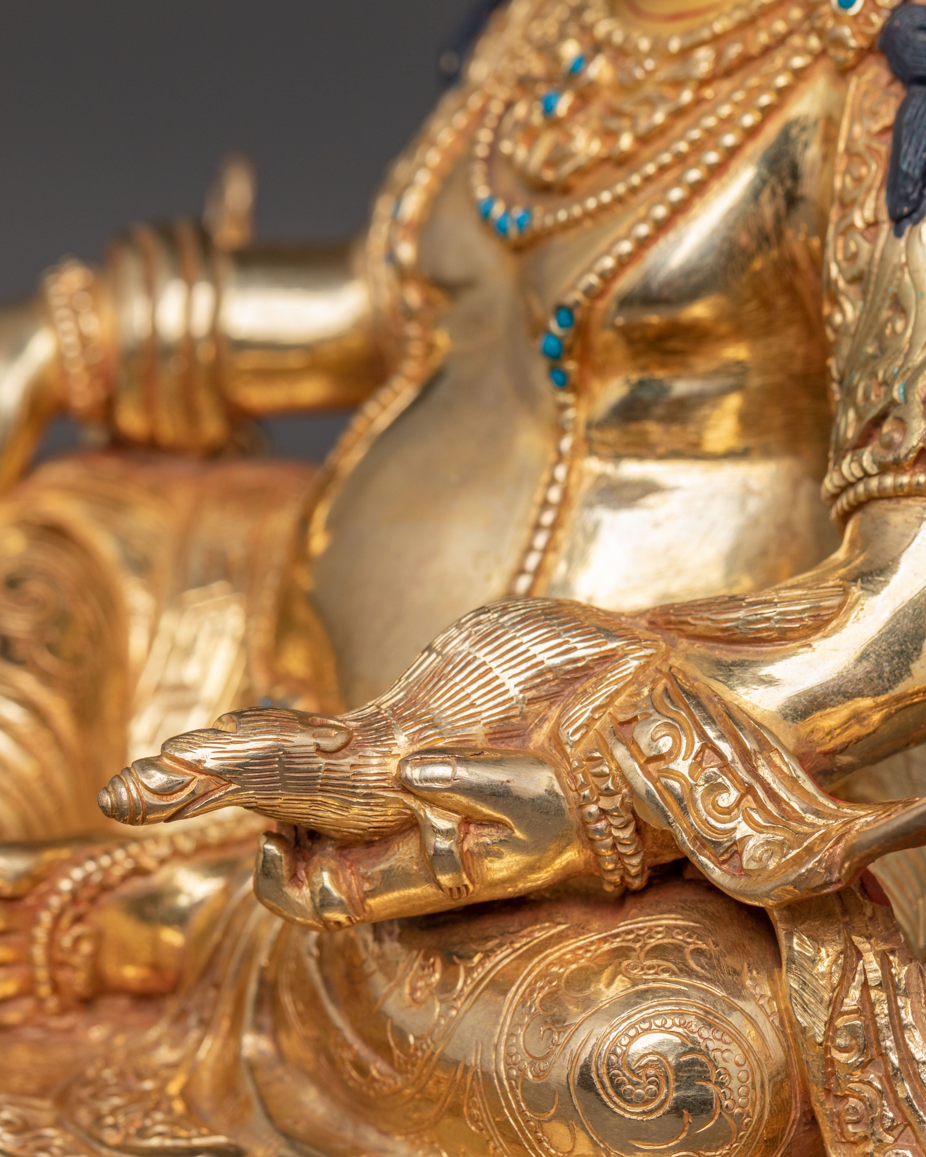 Handcrafted Dzambhala Sculpture: 24K Gold Gilded Statue