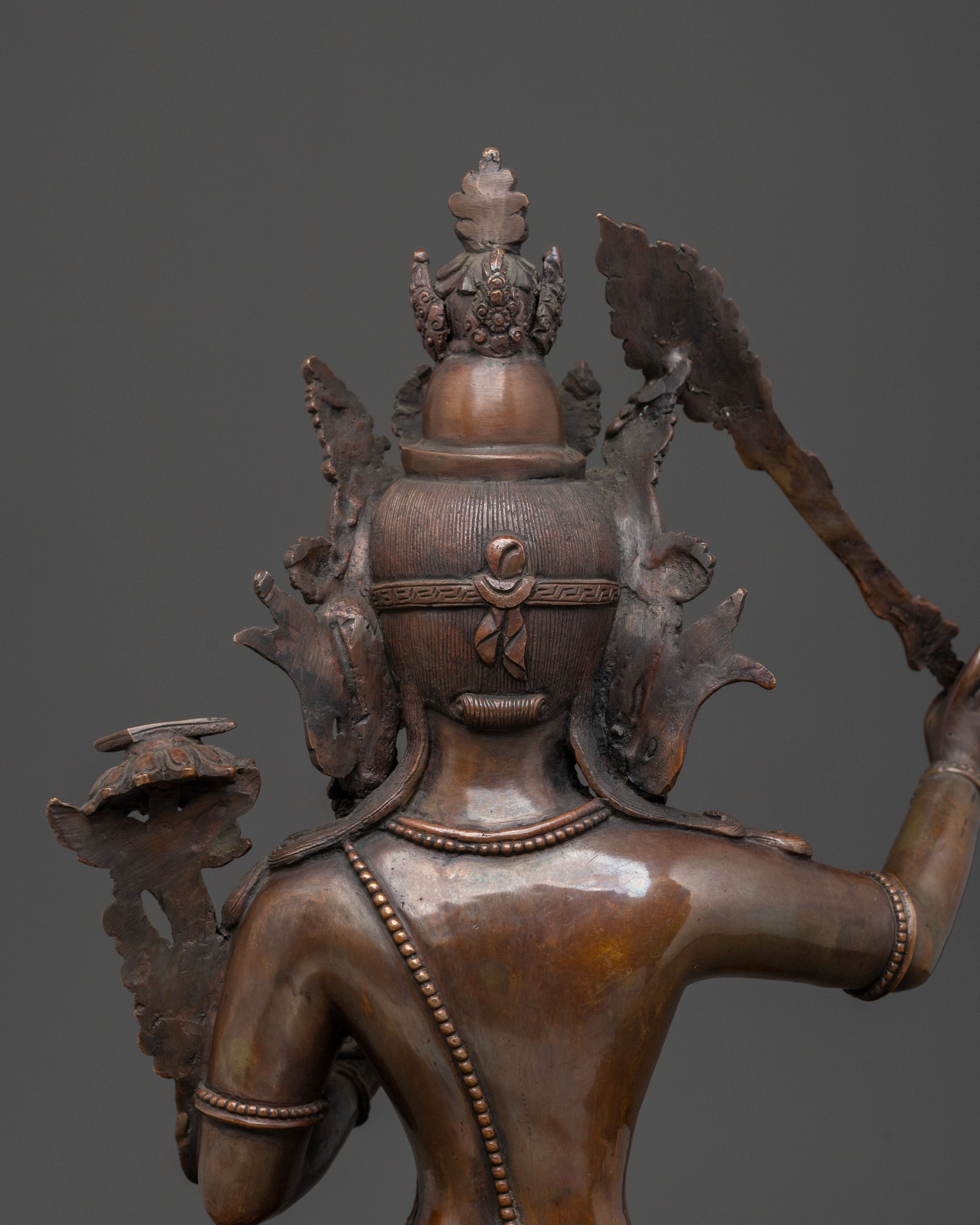Wisdom Statue of Manjushri: Oxidized Copper Figurine
