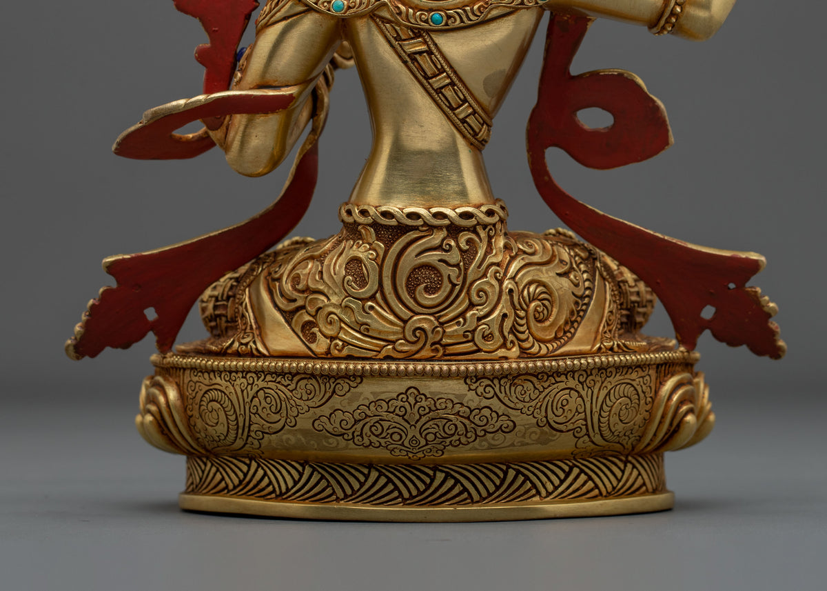 Hand-Carved Manjushri Sculpture | 24K Gold Gilded Statue