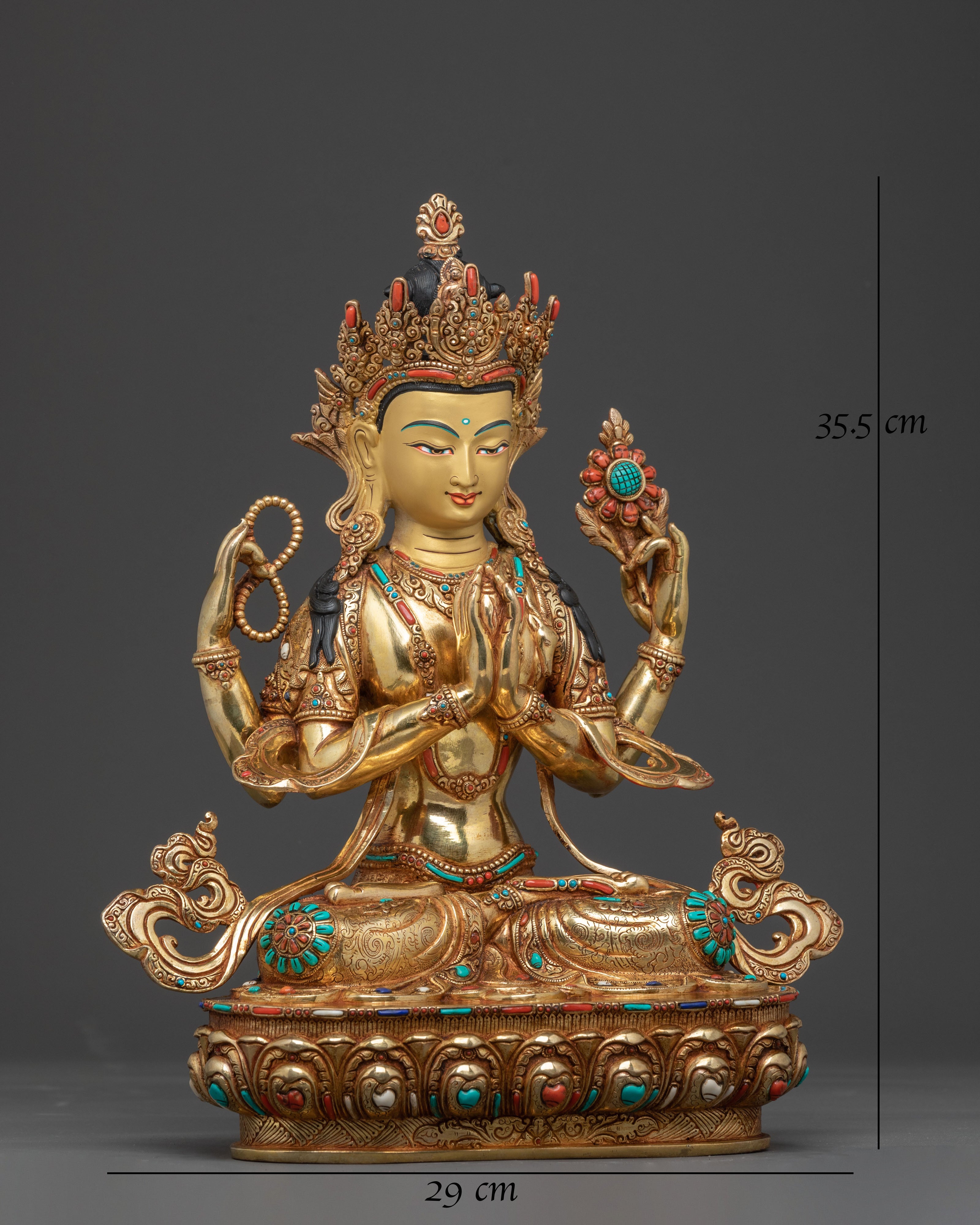 Chenrezig Gold Gilded Copper Statue