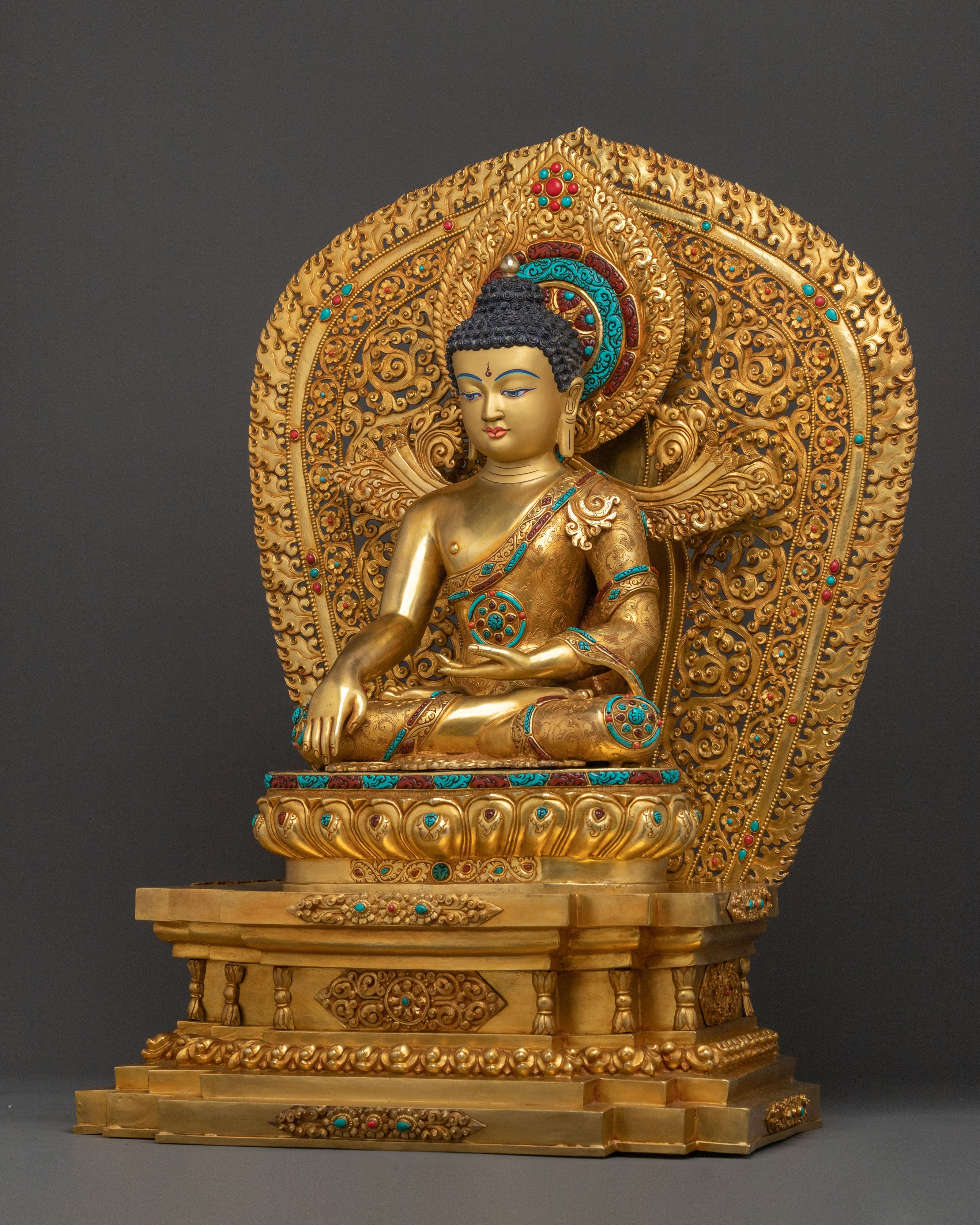 Shakyamuni Buddha Statue On Throne | Home Decor