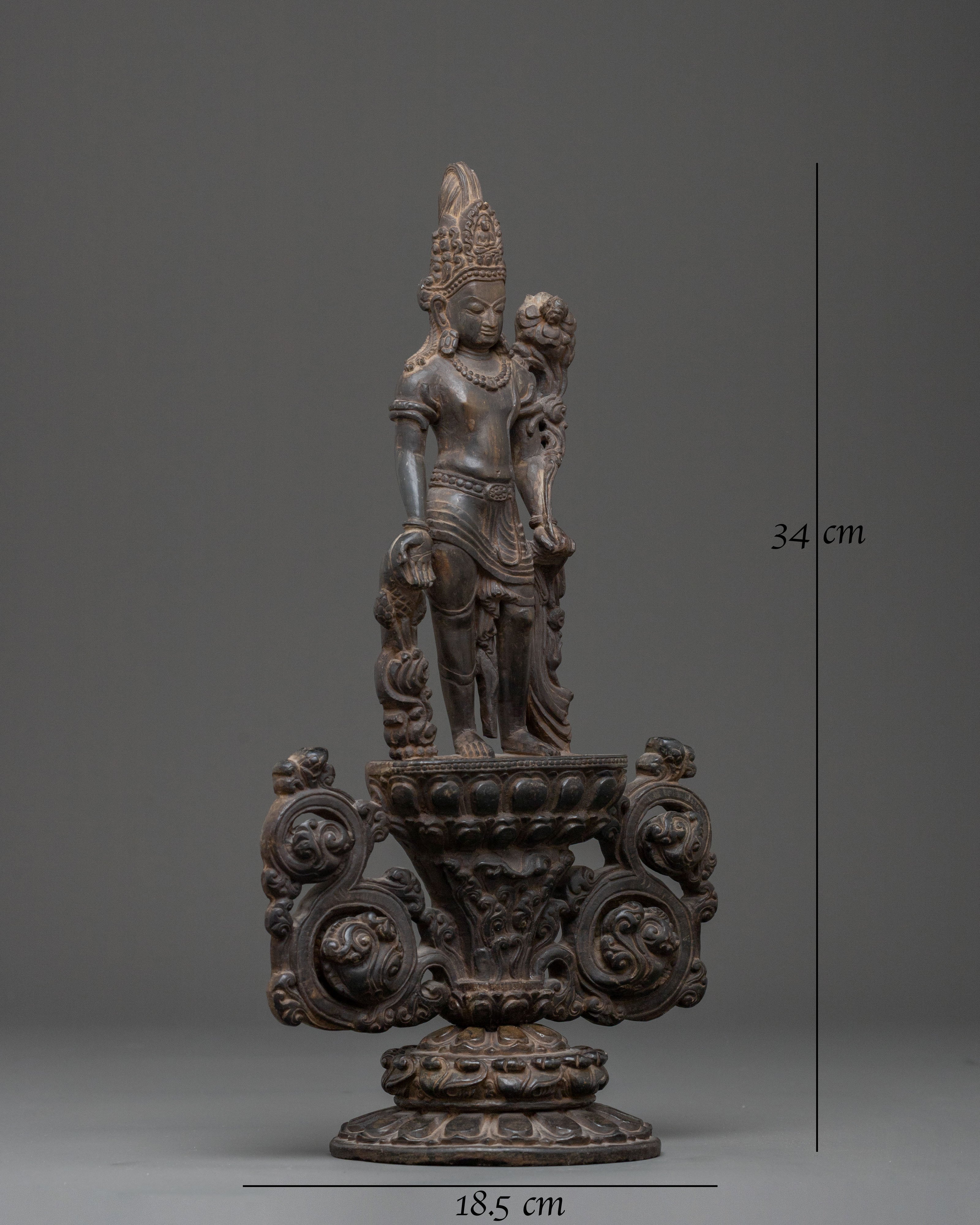 Padmapani Sacred Statue | Black Stone Body