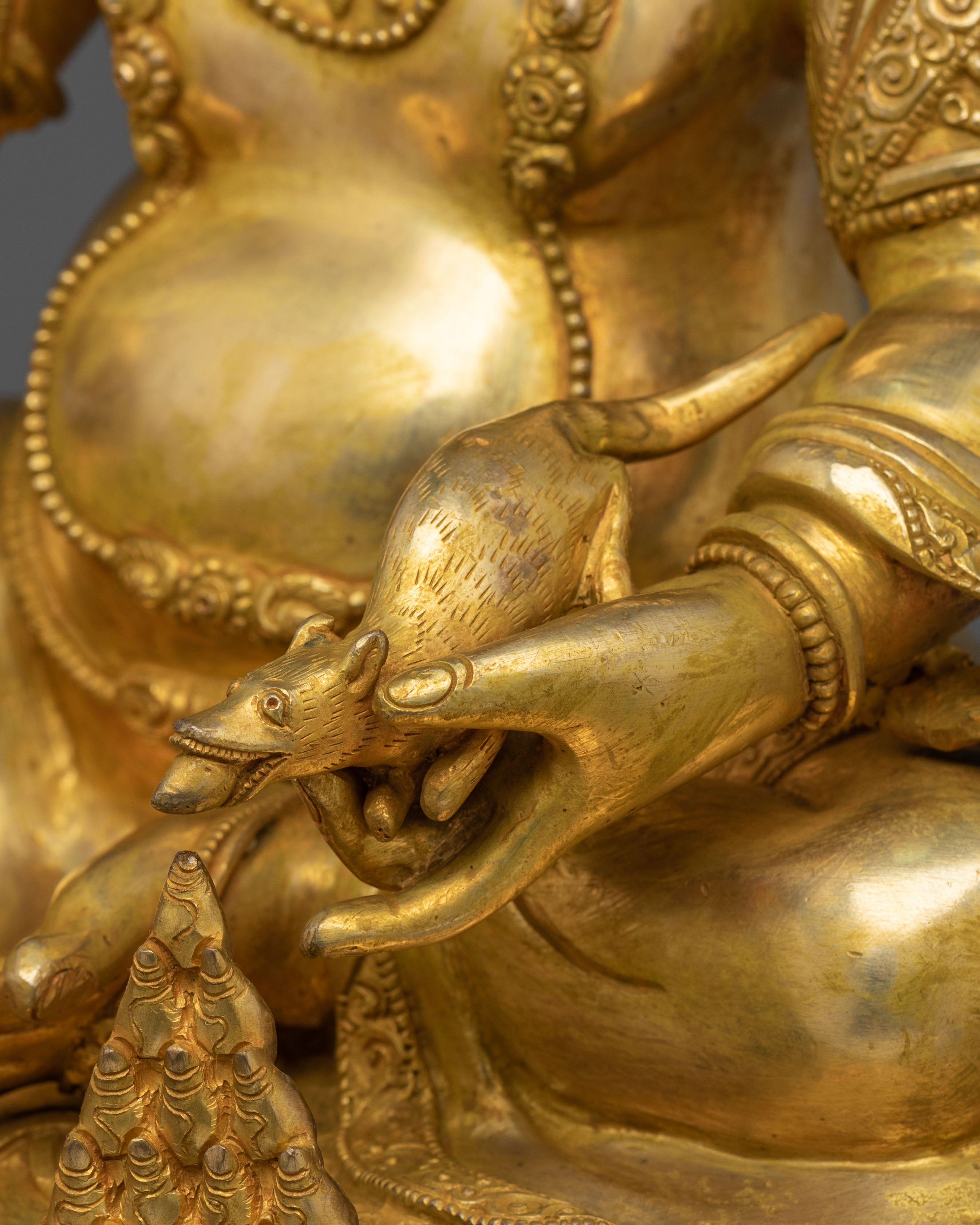 Dzambhala Golden Statue | Copper Figurine of Wealth Deity