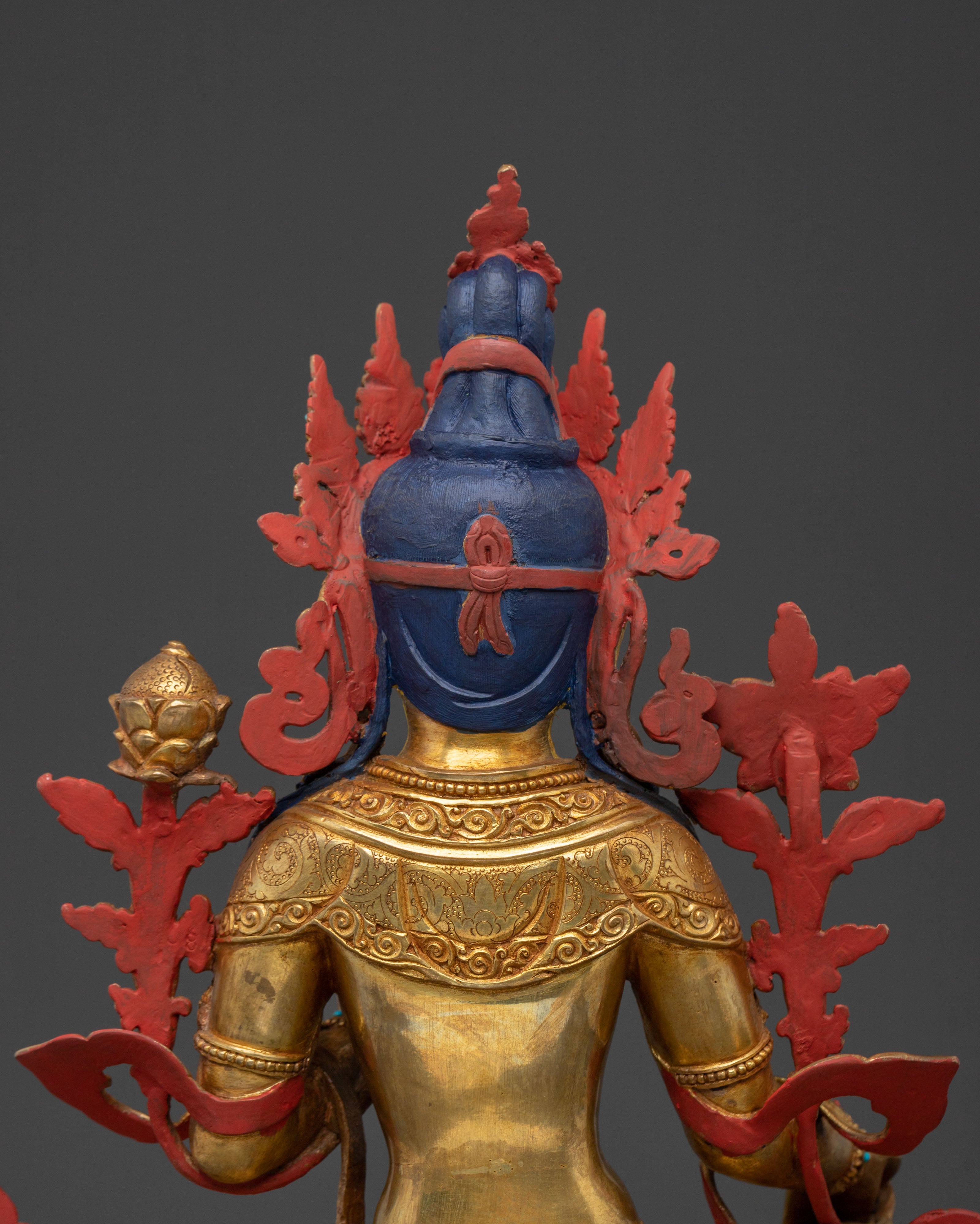 Green Tara Blessing Statue with 24K Gold Glided