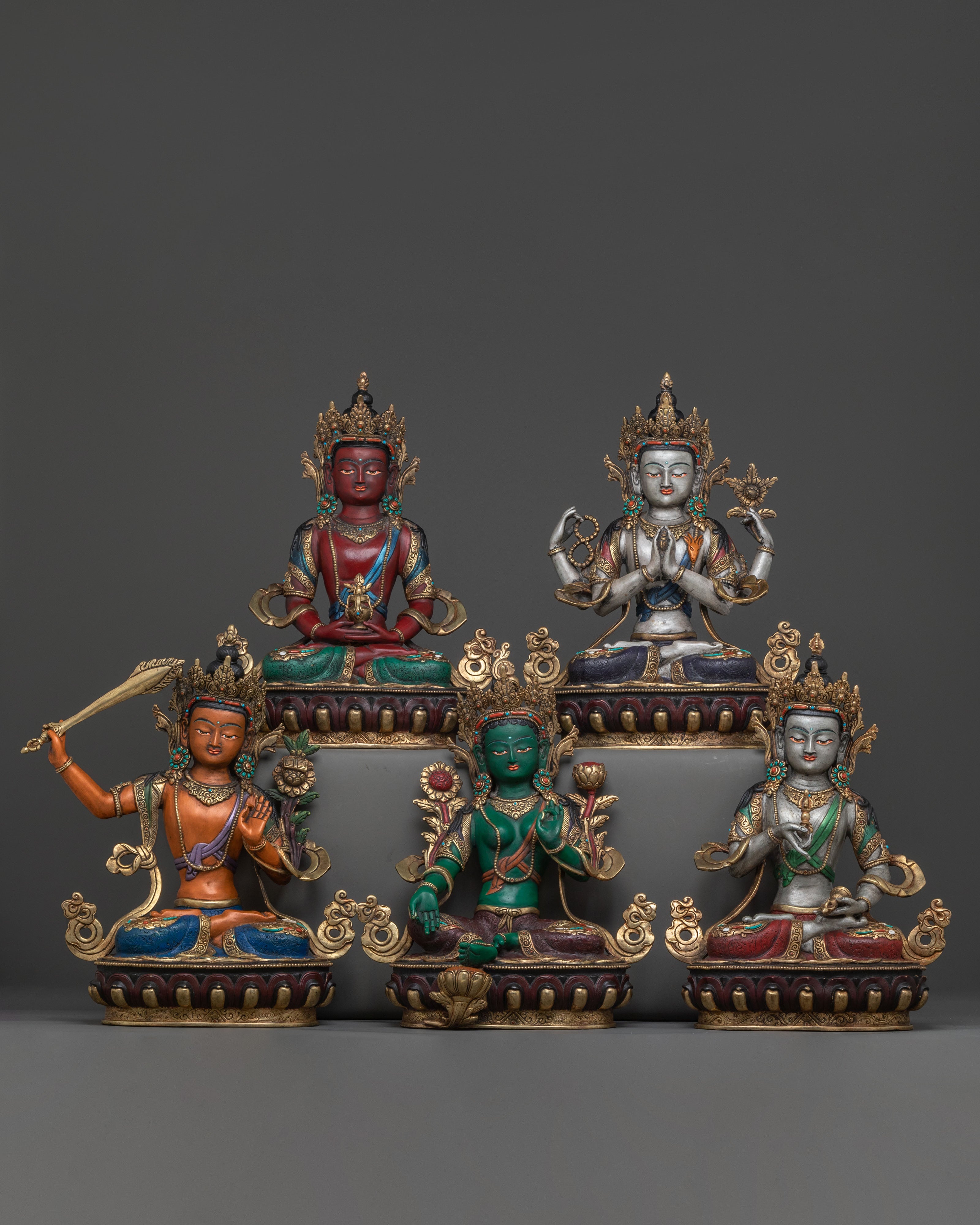 5 Bodhisattva Divine Statue Set | Five Wisdom & Compassion Deities