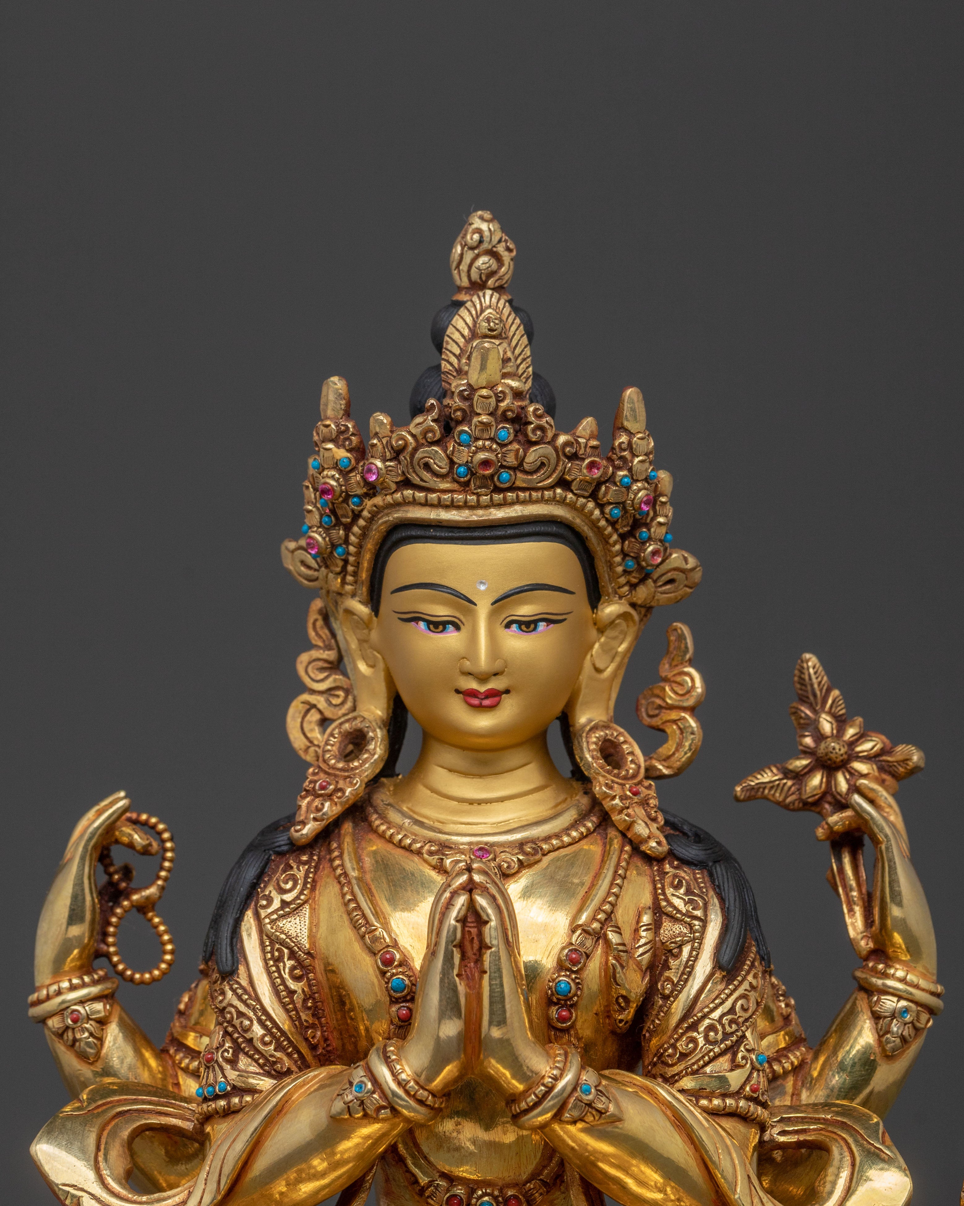Chenrezig Sacred Statue | 24K Gold Gilded Compassion Deity