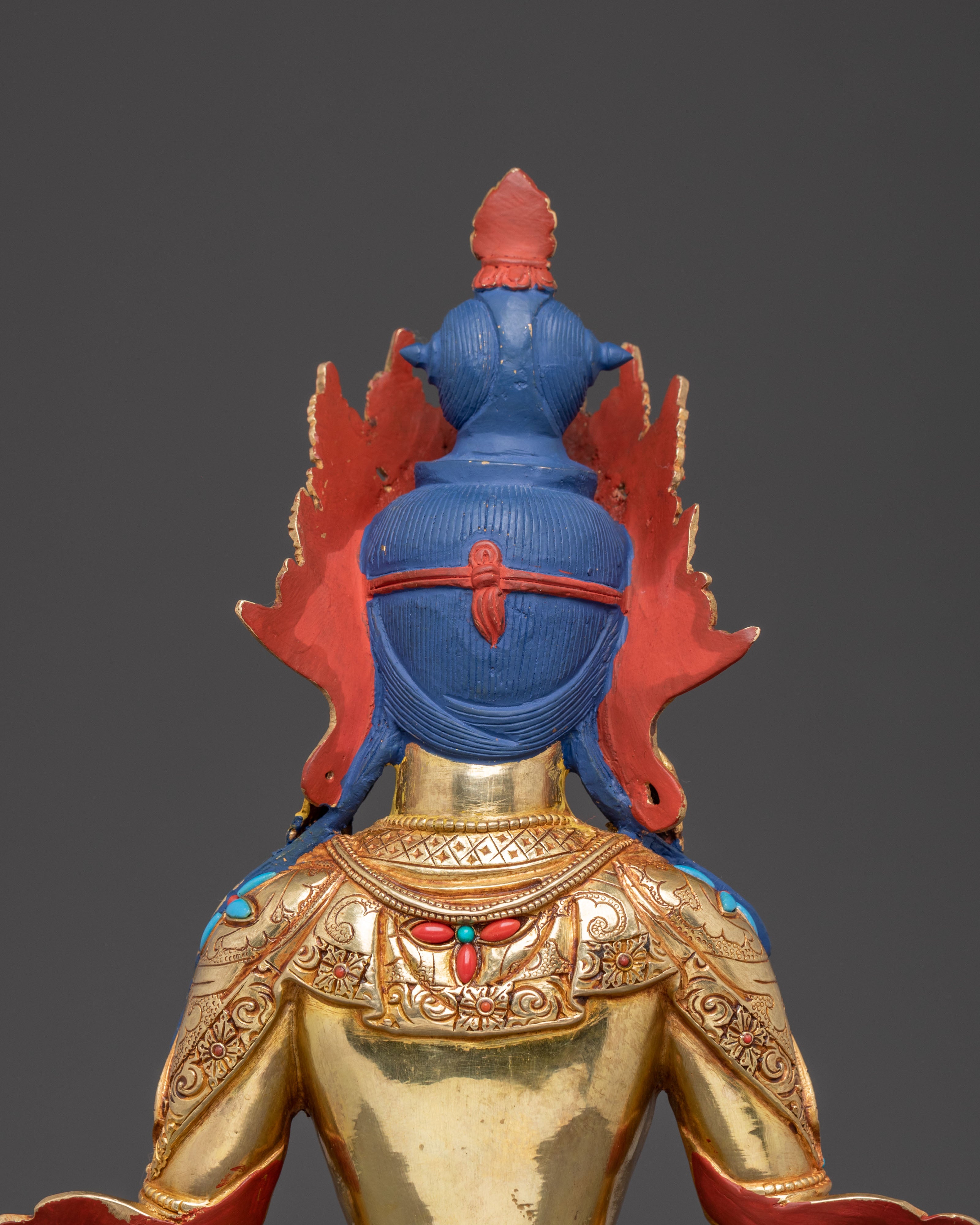 Amitayus Sacred Handcrafted Statue: 24K Gold Gilded Masterpiece