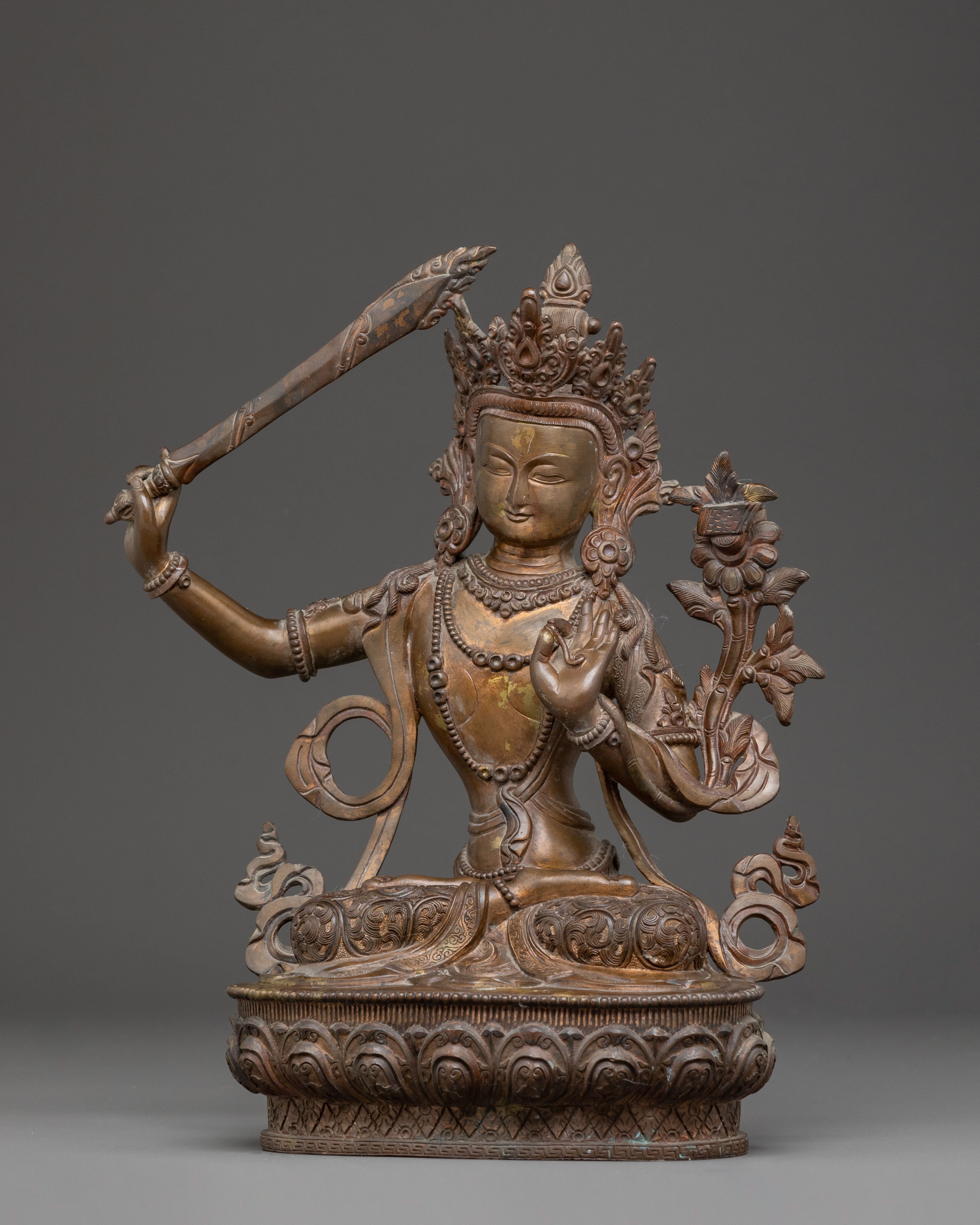 Tibetan Manjushri Buddha Statue – Antique Oxidized Copper