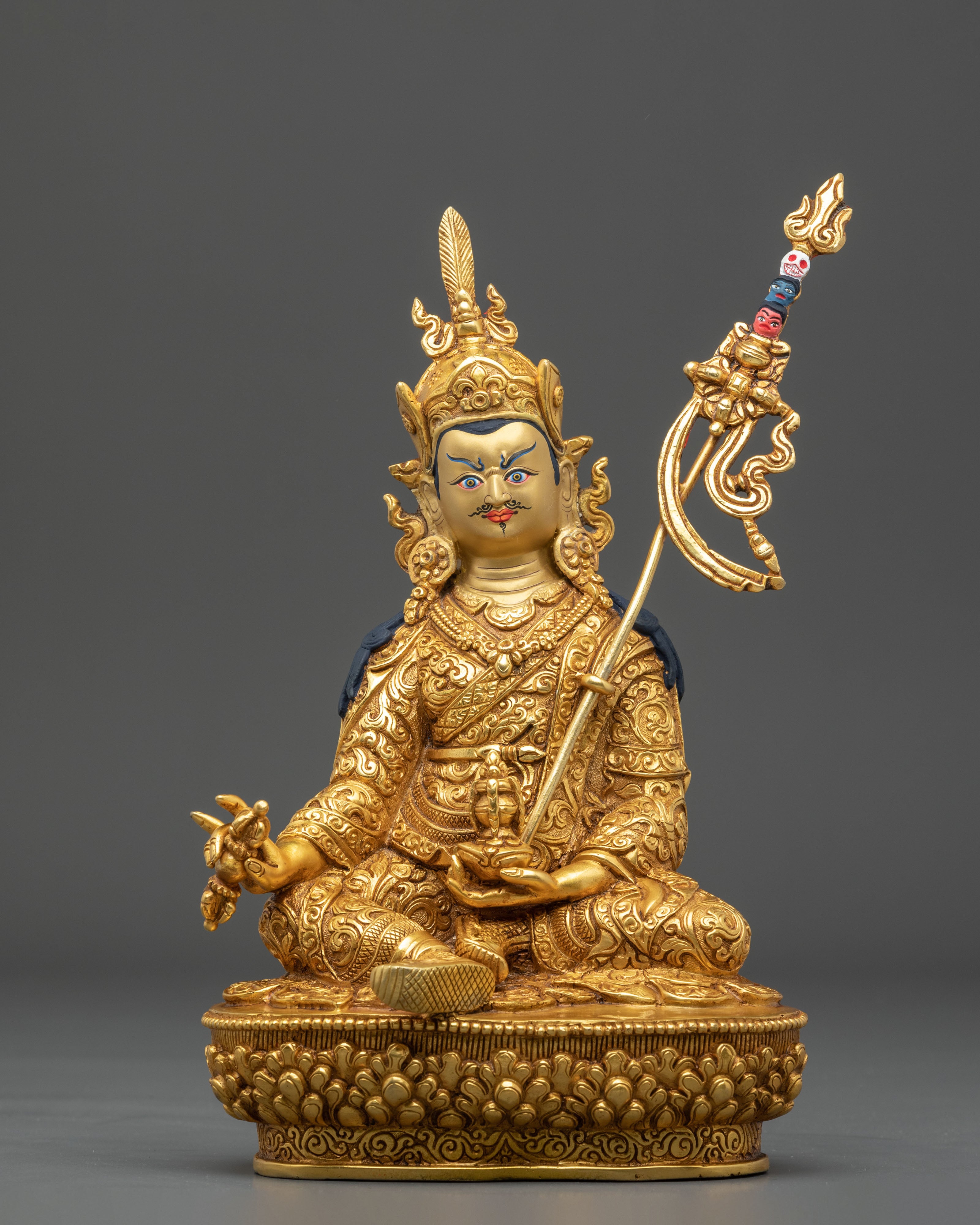 Handmade Guru Rinpoche Spiritual Sculpture with 24K Gold Gliding