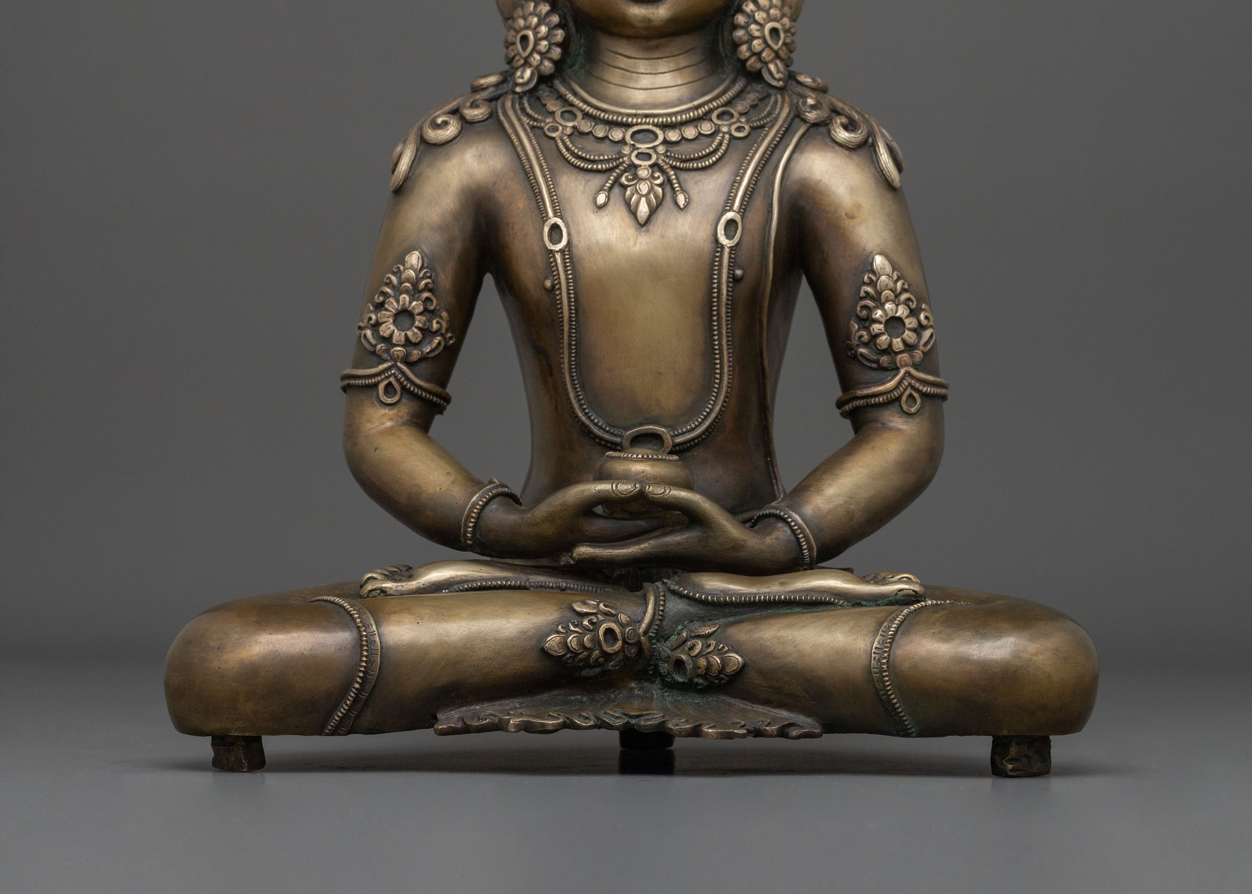 Crown Amitabha Buddha Sacred Sculpture in Bronze