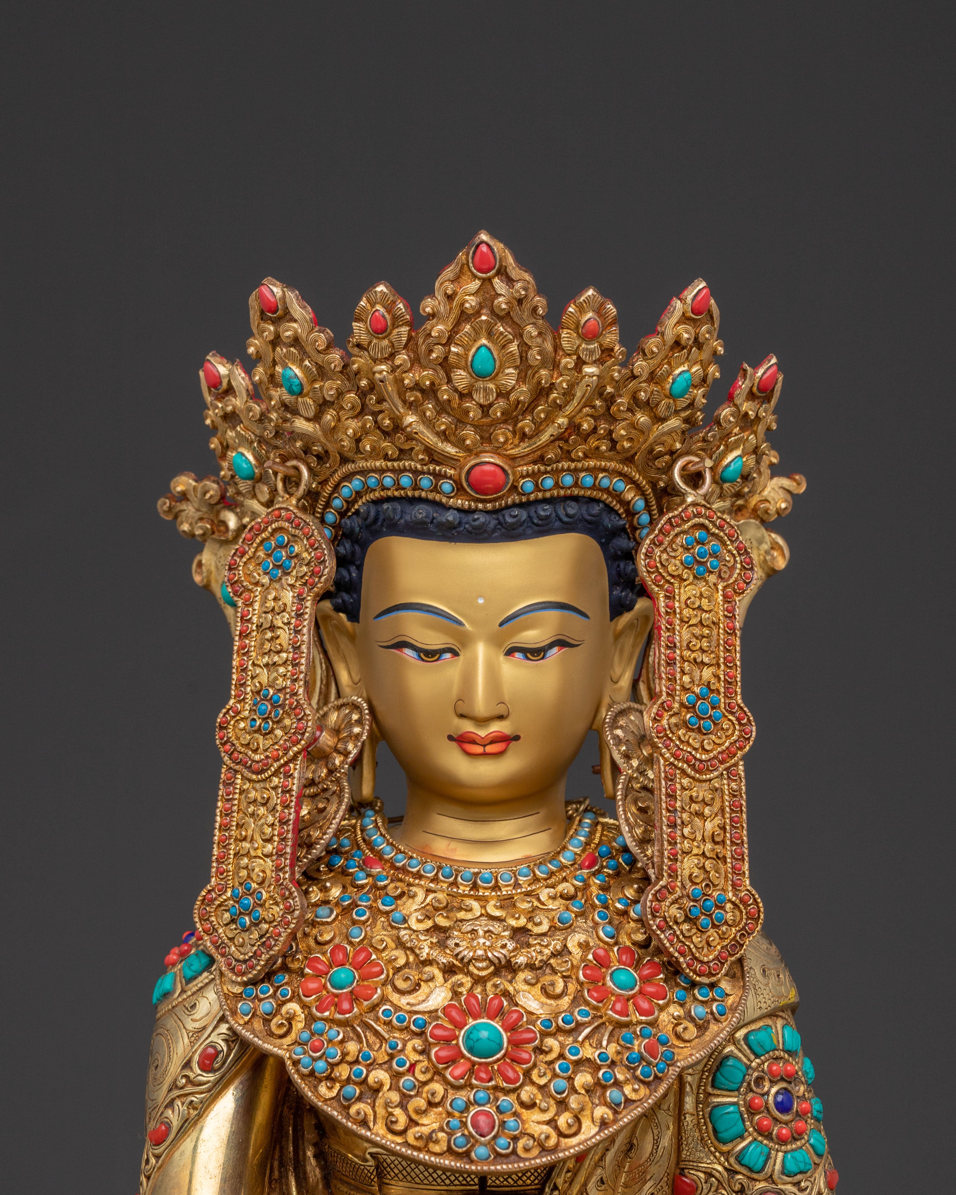 Shakyamuni Buddha Golden Statue with Crown – Himalayan Craft