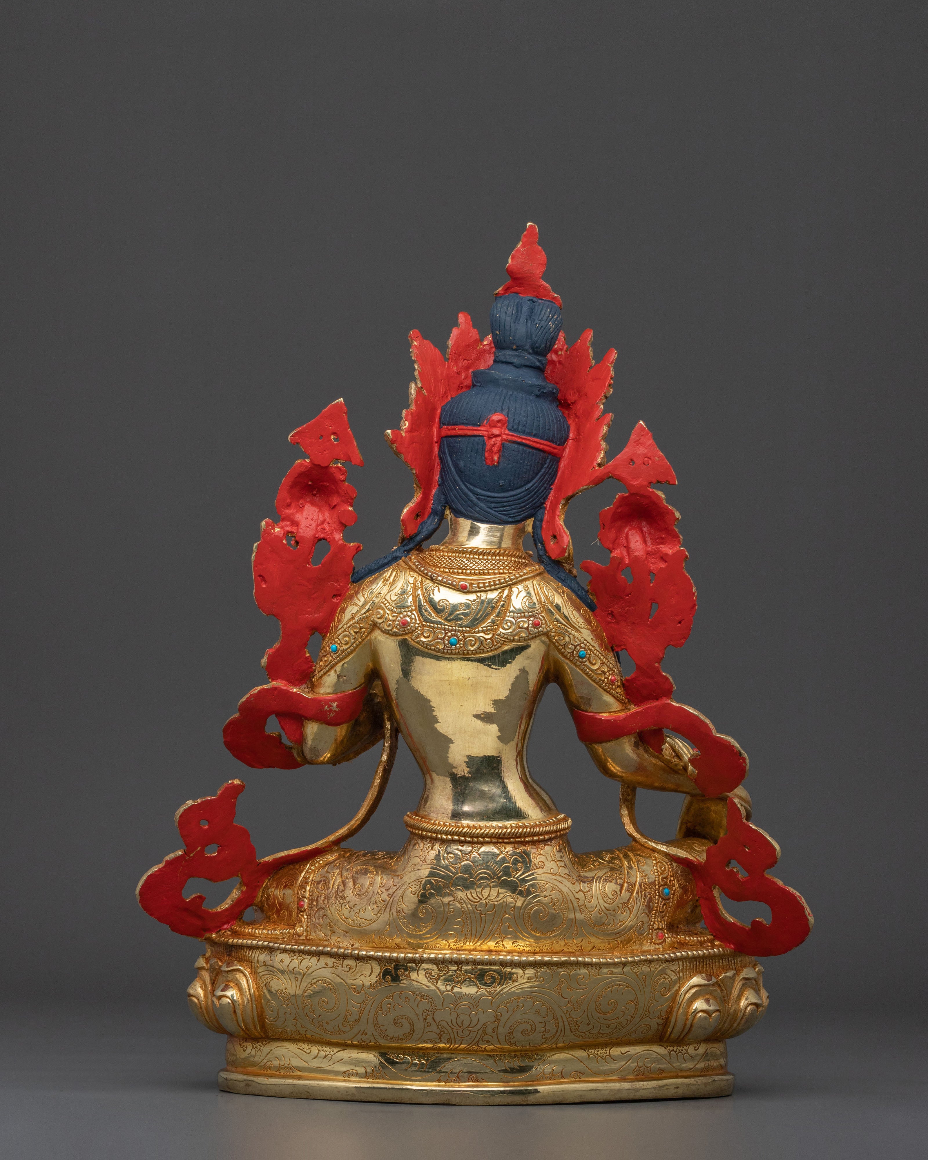 Green Tara Statue: 24K Gold Gilded Buddhist Goddess