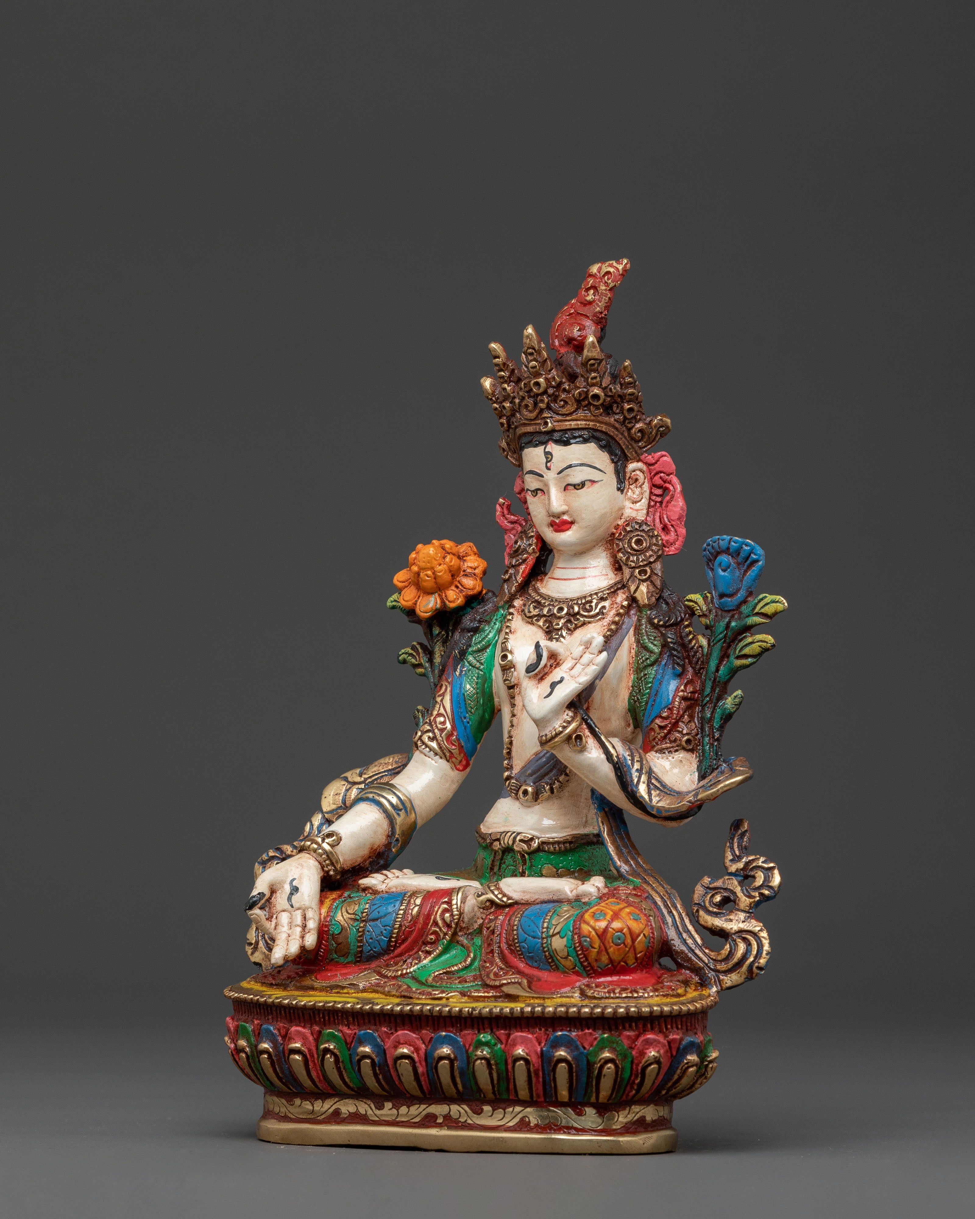 White Tara Sacred Sculpture: Seven-Eyed Goddess