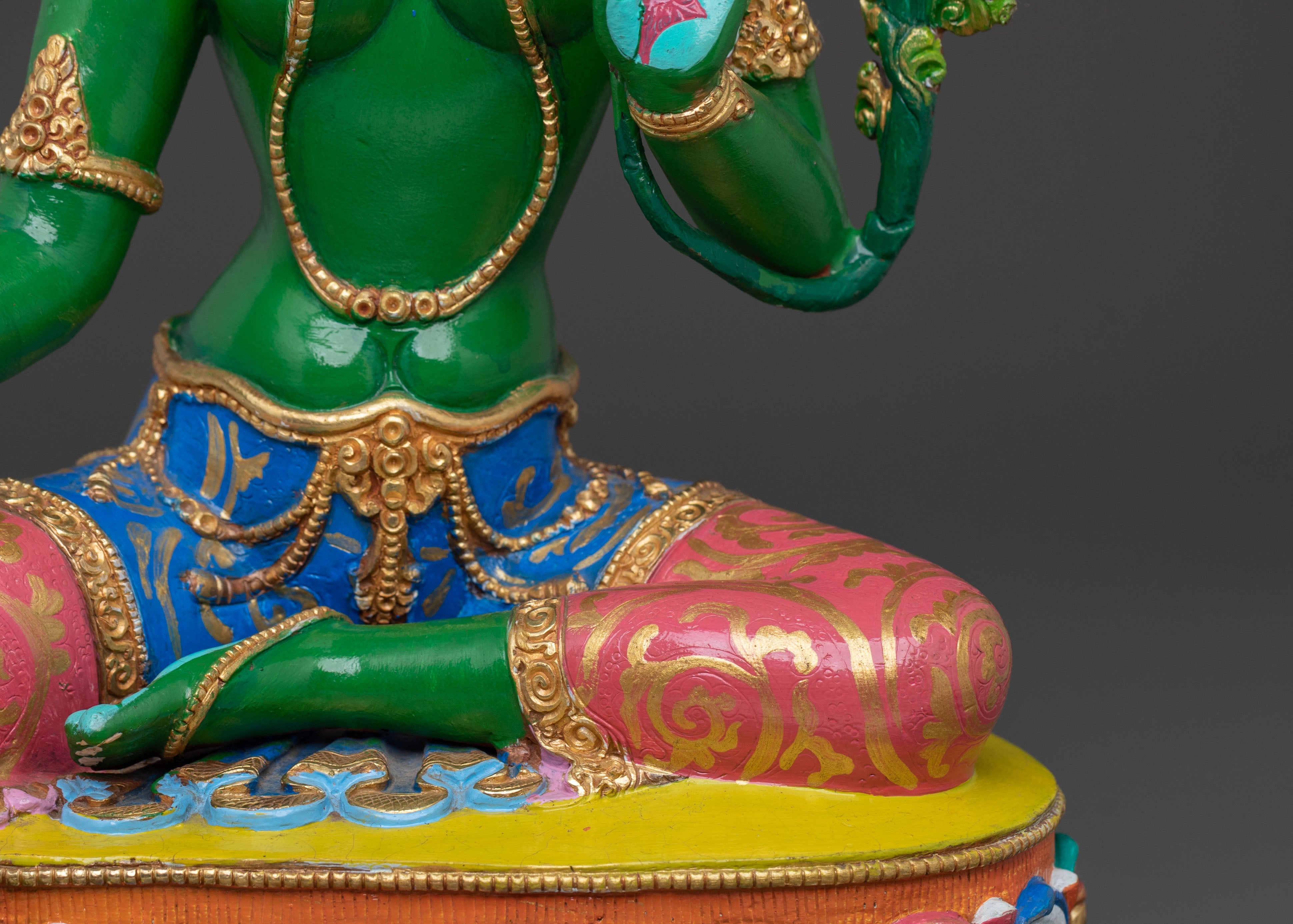 Hand Carved Green Tara Sculpture | Goddess of Compassion & Protection