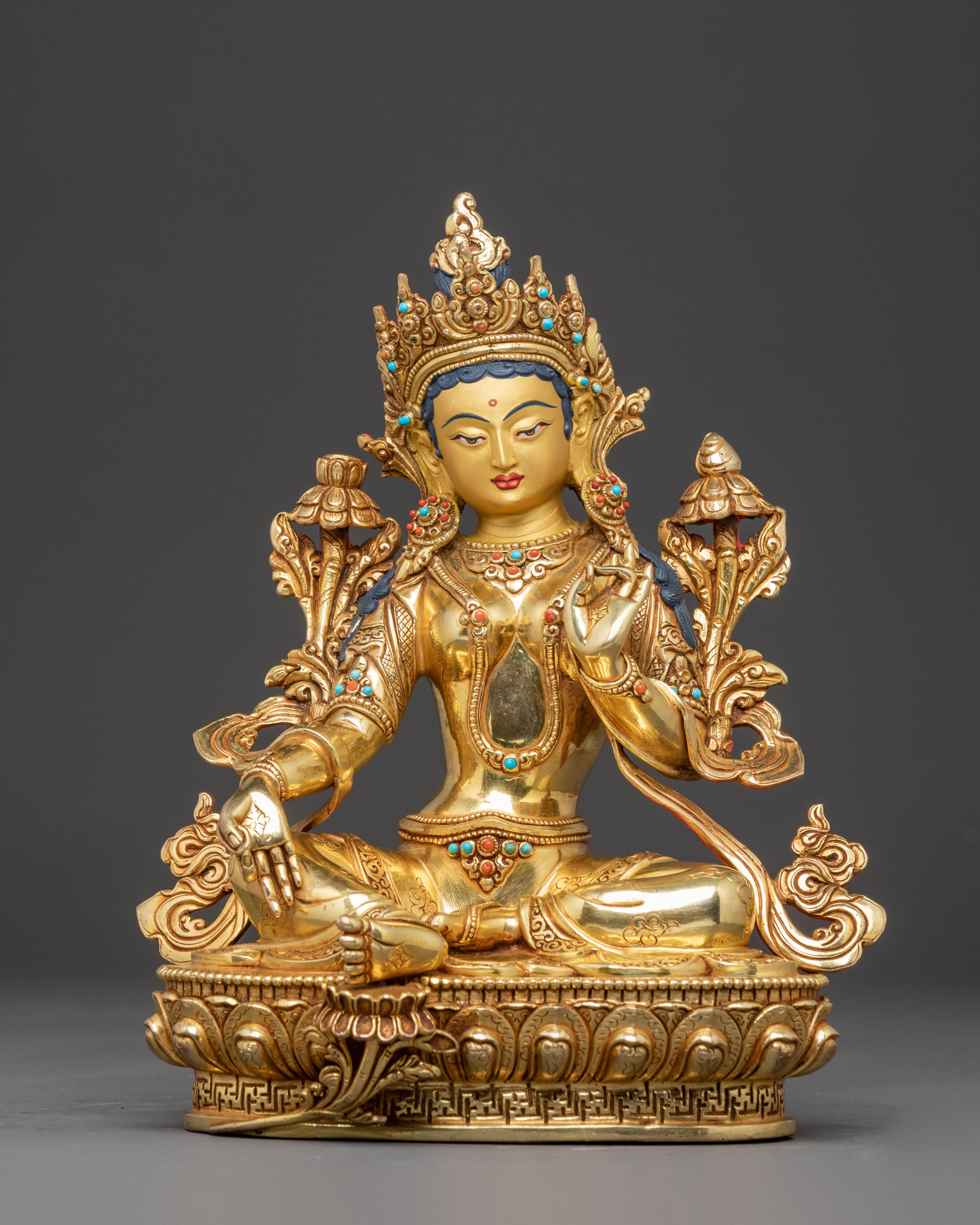 Handcrafted Peaceful Mother Green Tara Statue