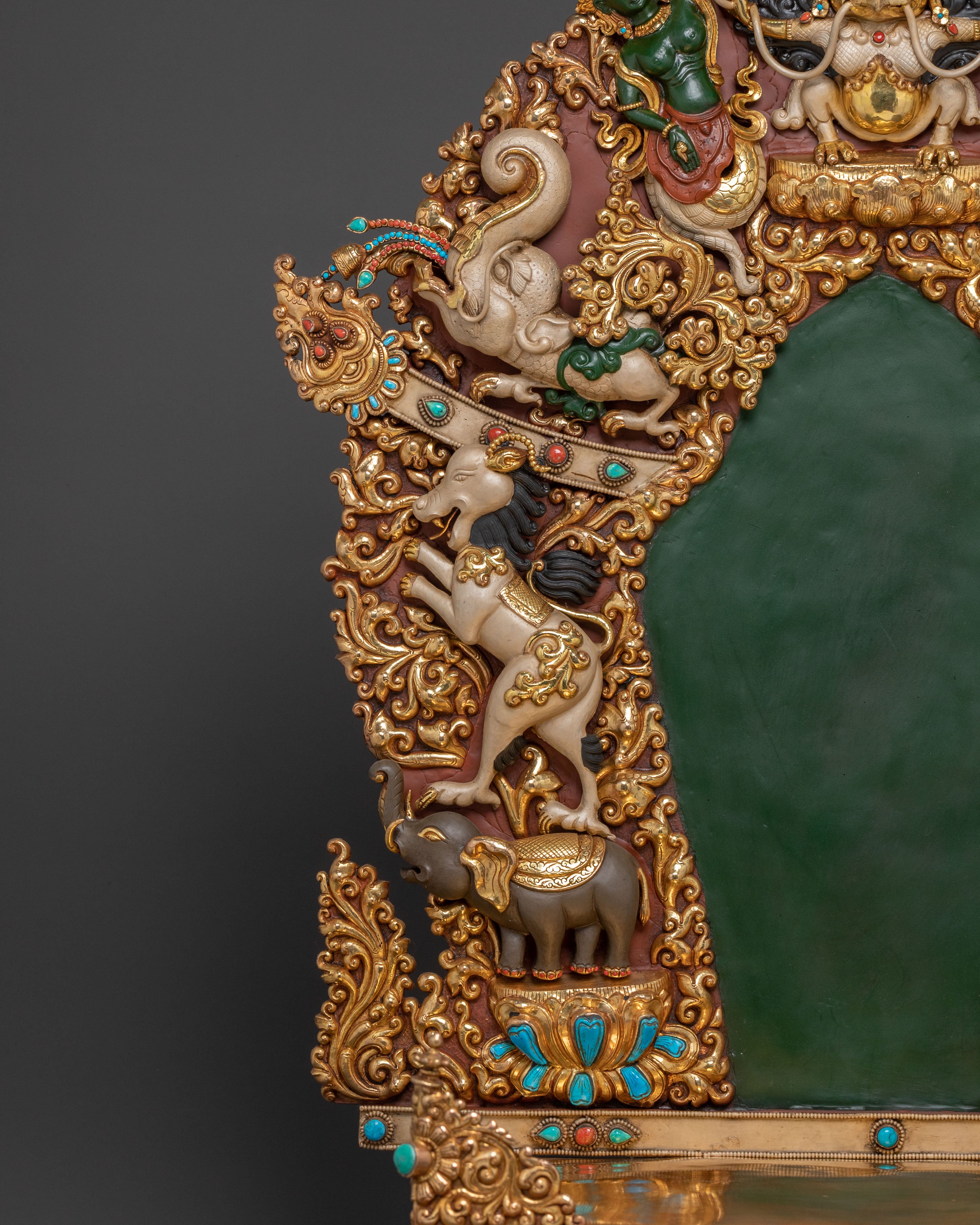 Majestic Chenrezig on Throne Statue with 24k Gold Glided and Gemstones Inlays