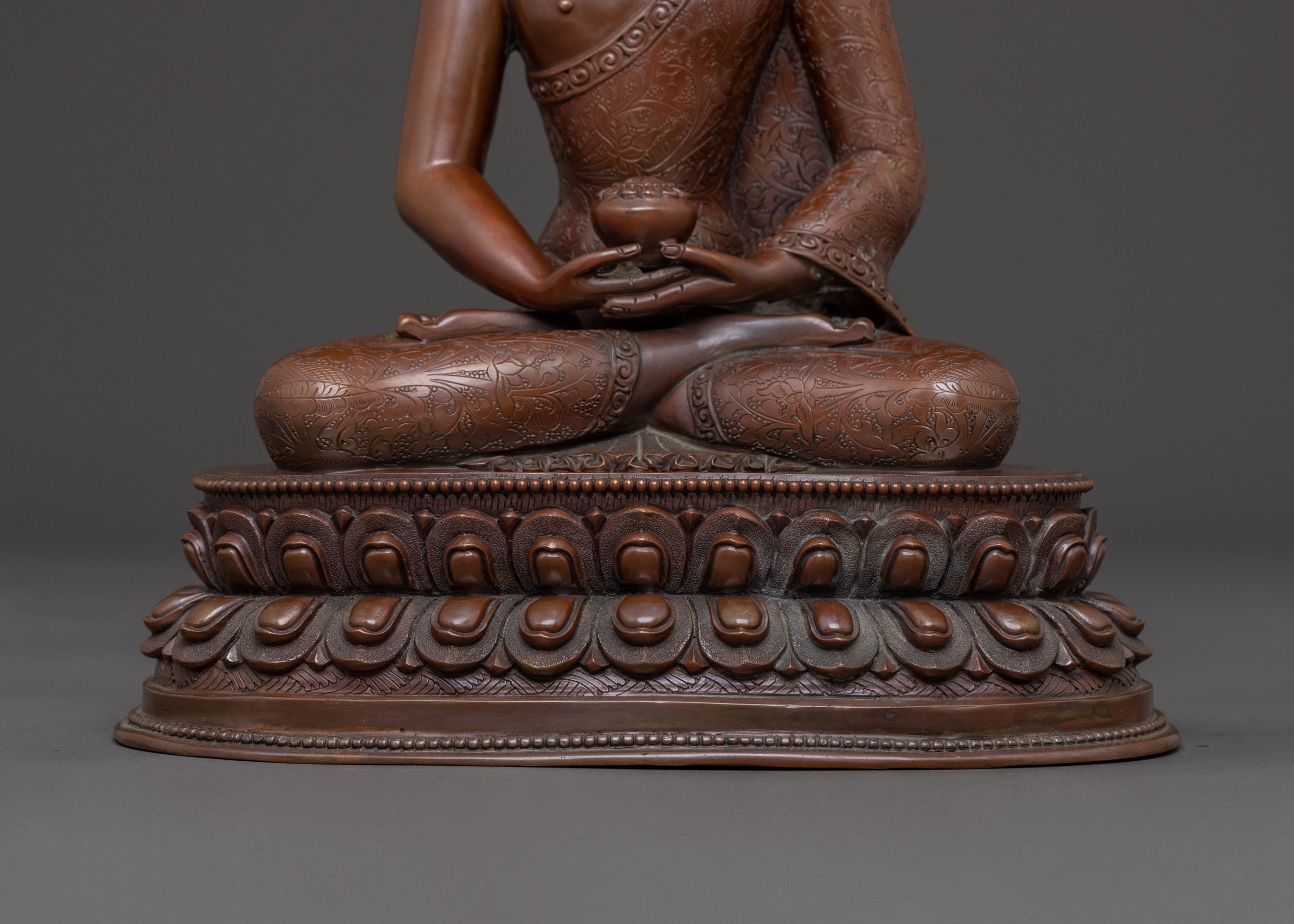 Crown Amitabha Buddha Statue in Oxidized Copper