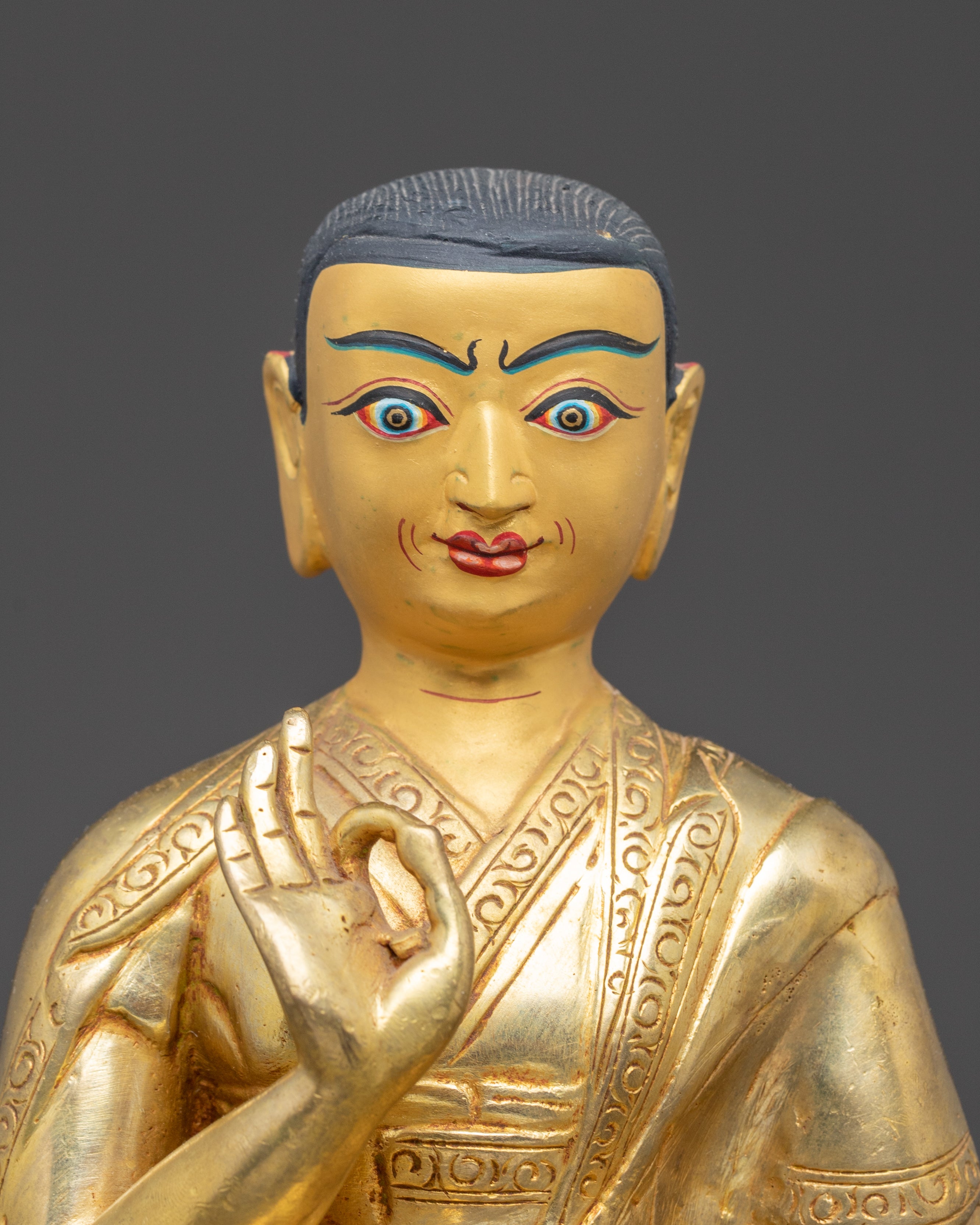 Golden Buddhist Master Set Statue | Tsongkhapa and His Disciples Statue Set