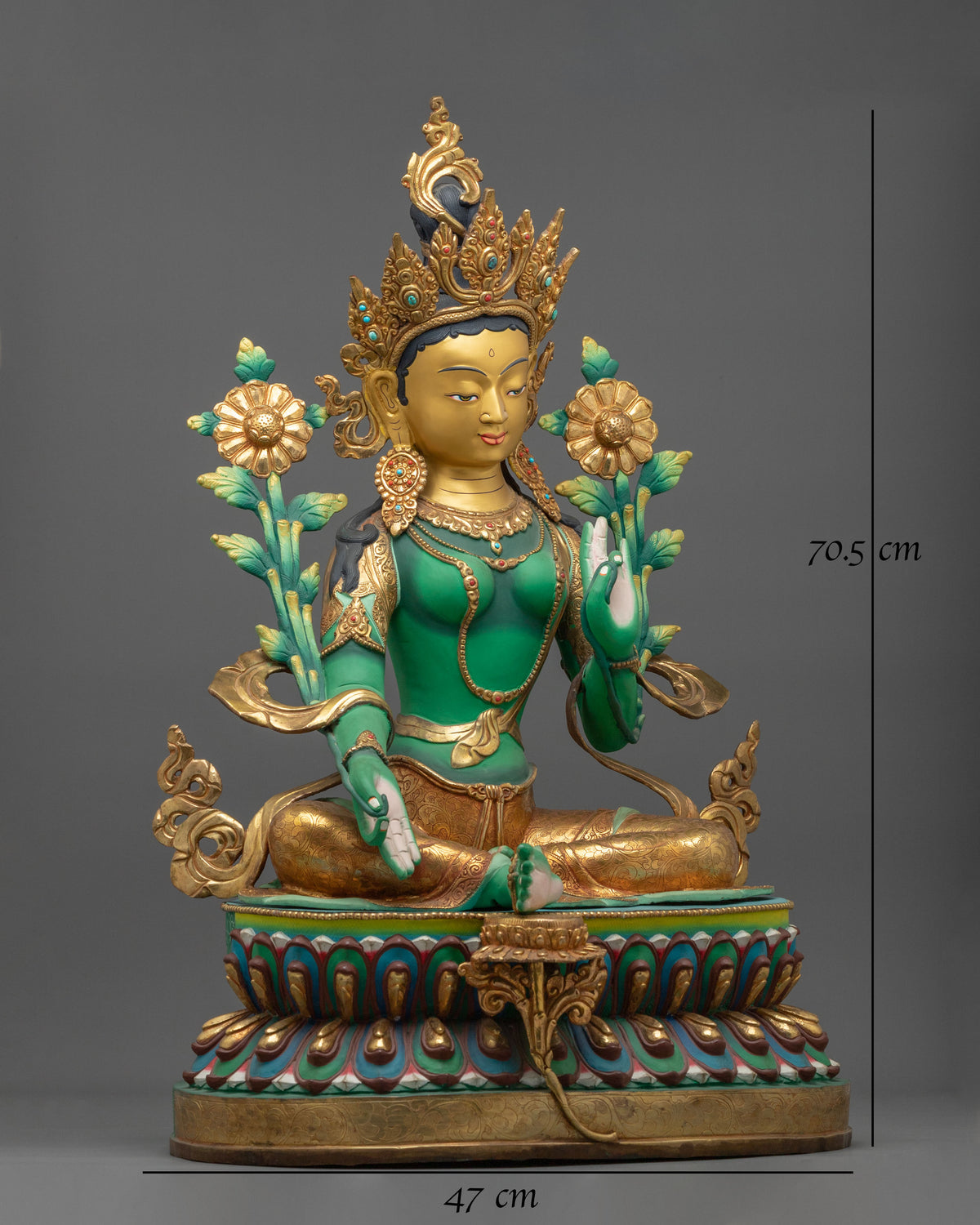 Green Tara Copper Statue with 24K Gold Gilding