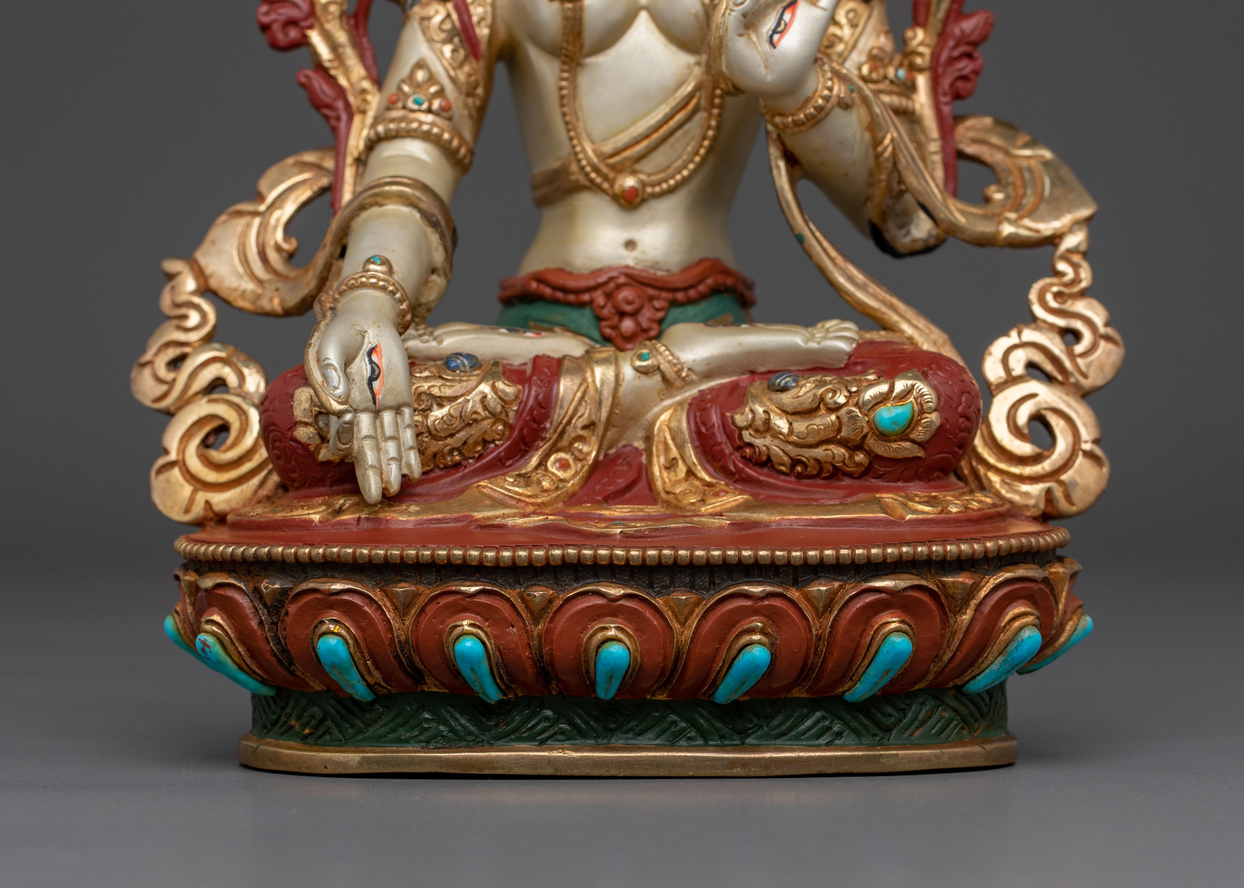 Traditional Tibetan White Tara Statue | Spiritual Home & Shrine Decor