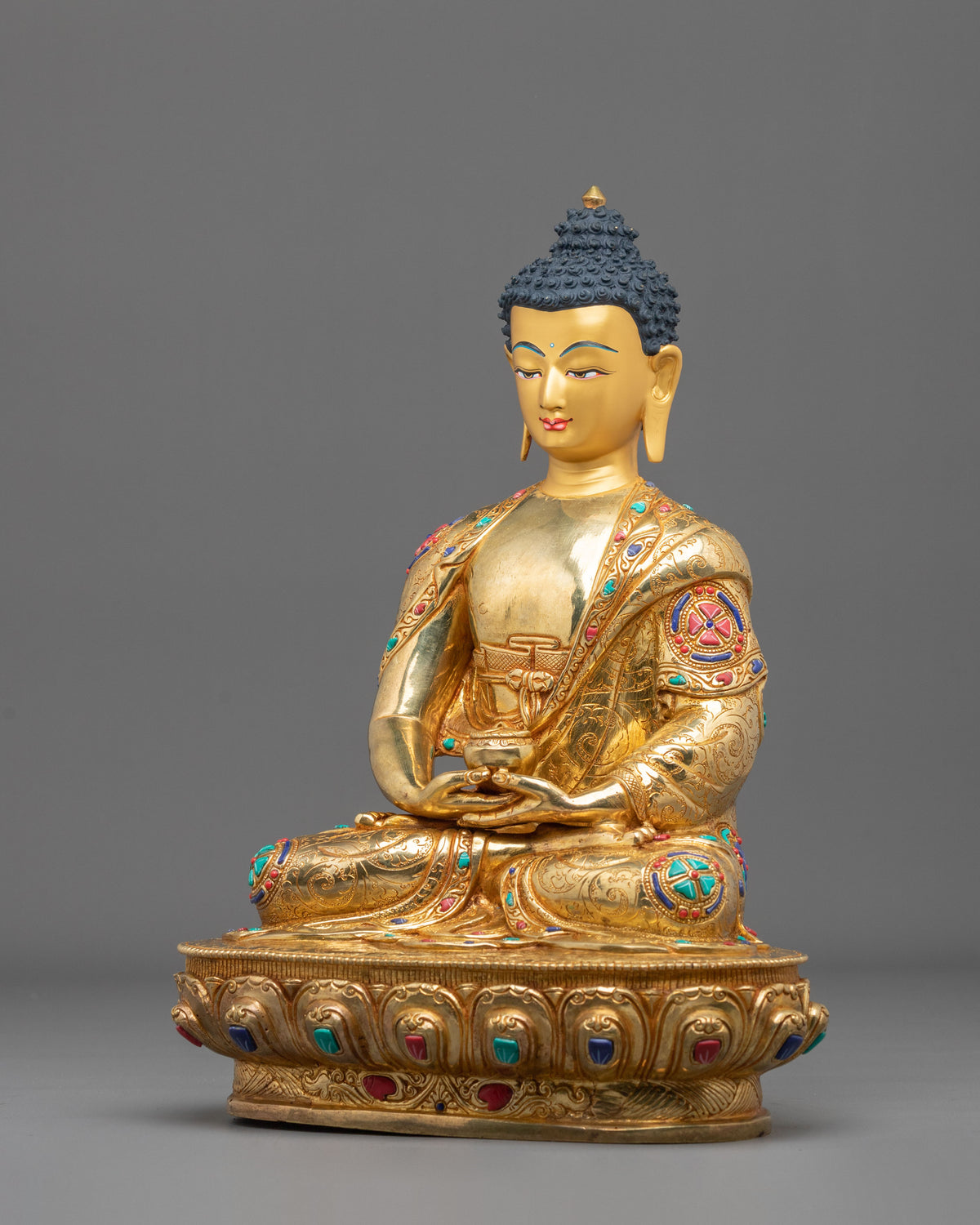 Amitabha Buddha 24K Fire Gold Gilded Sculpture